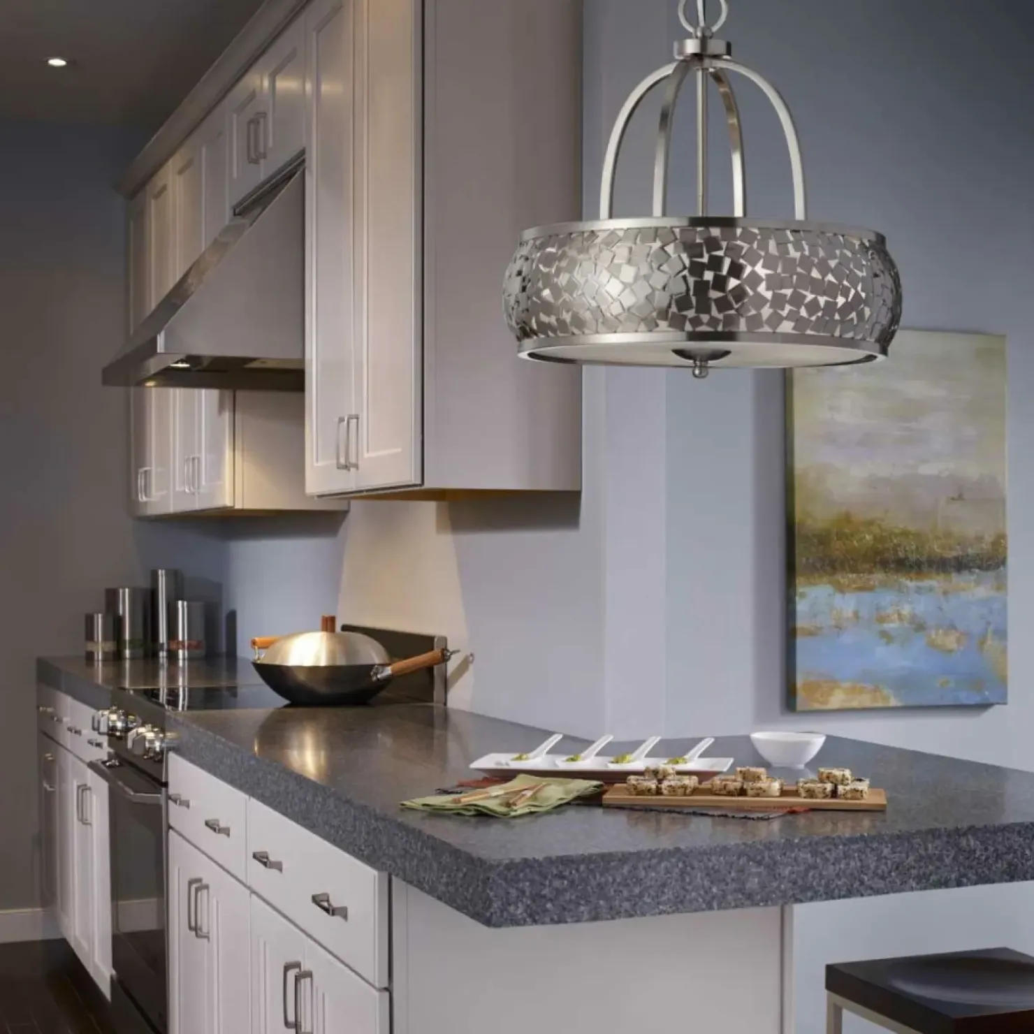 Outlet Sklep Kaja Modernistyczna lampa wisząca, srebrna FE-ZARA4 z serii ZARA szczotkowanastal