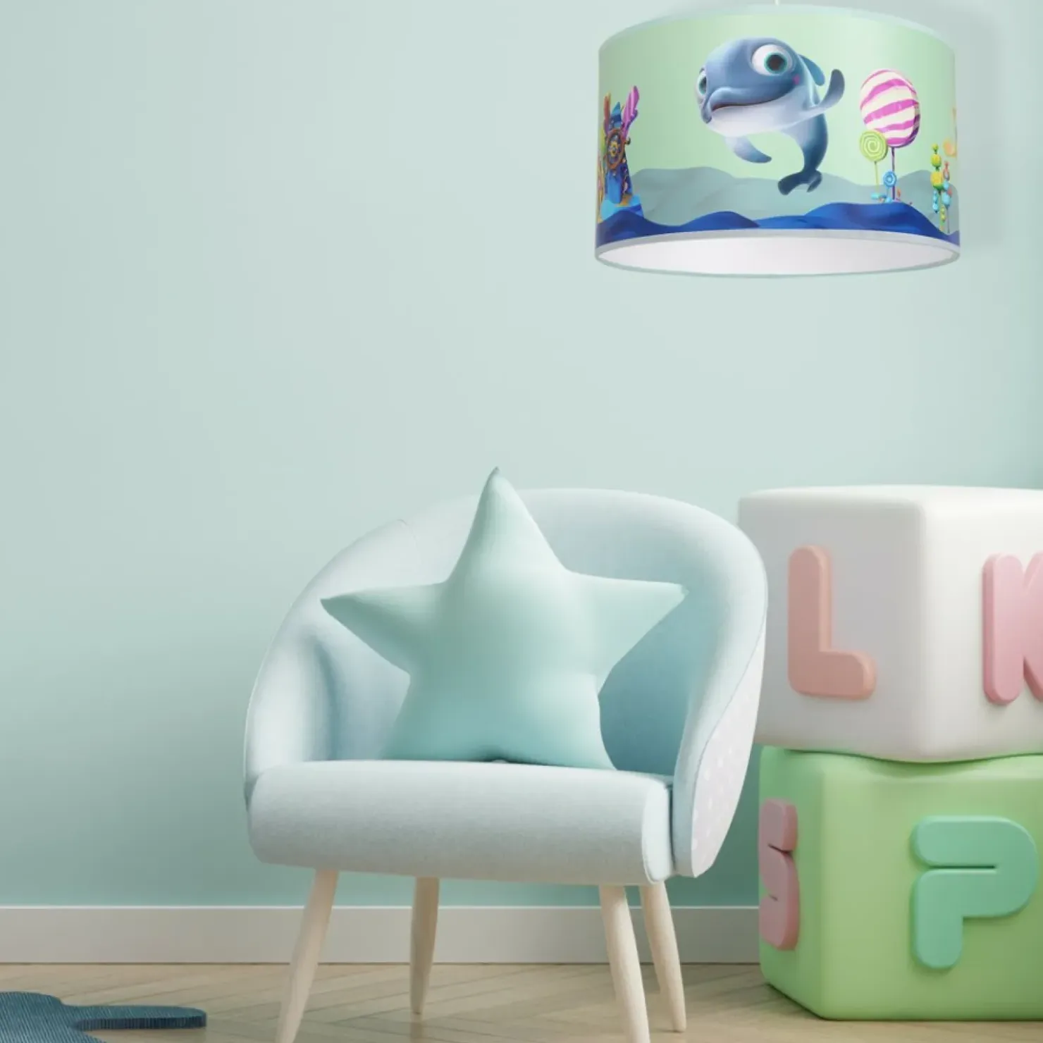 Niebieska lampa wisząca, rysunek rybki MLP6802 z serii DELFINKA FINKA | Kaja Ośw*Sklep Kaja Flash Sale