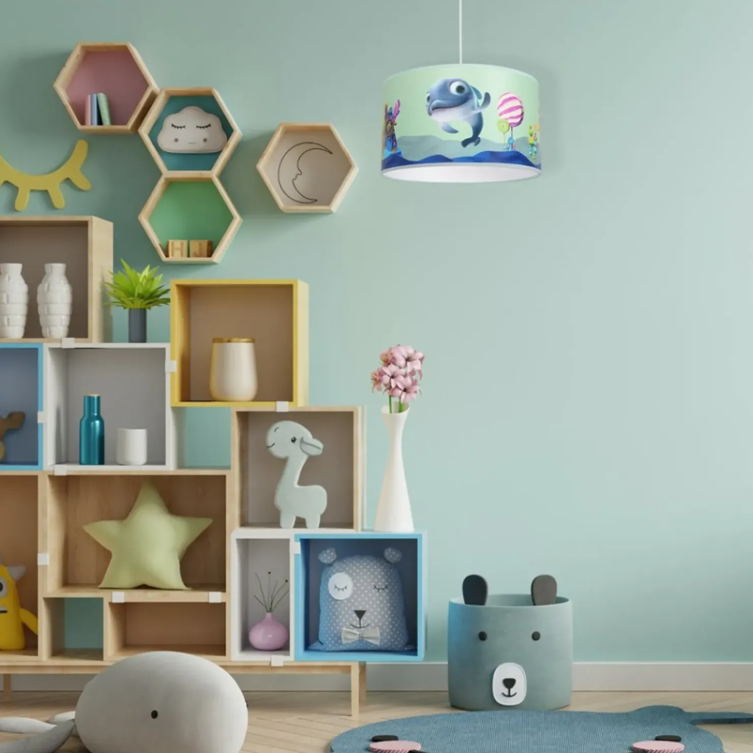 Niebieska lampa wisząca, rysunek rybki MLP6802 z serii DELFINKA FINKA | Kaja Ośw*Sklep Kaja Flash Sale