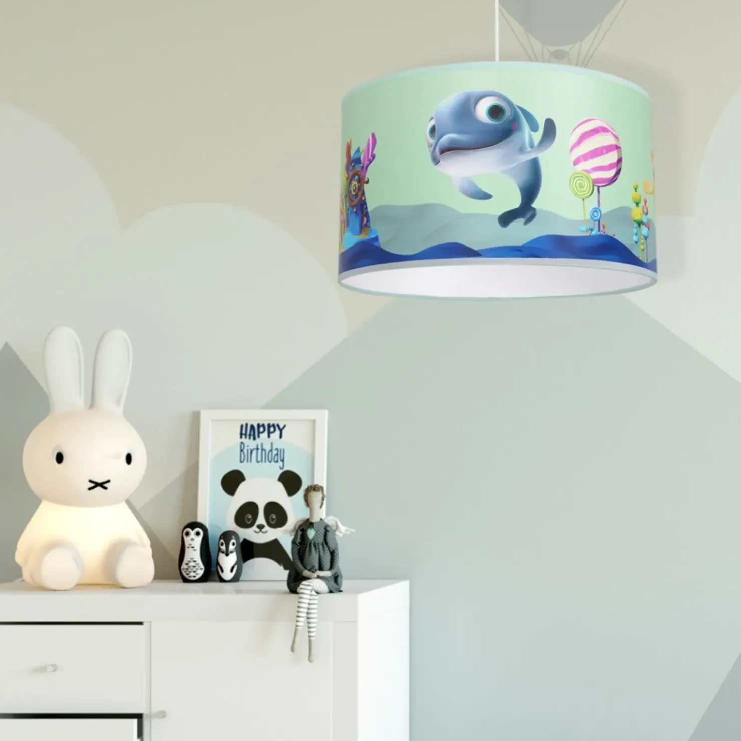 Niebieska lampa wisząca, rysunek rybki MLP6802 z serii DELFINKA FINKA | Kaja Ośw*Sklep Kaja Flash Sale