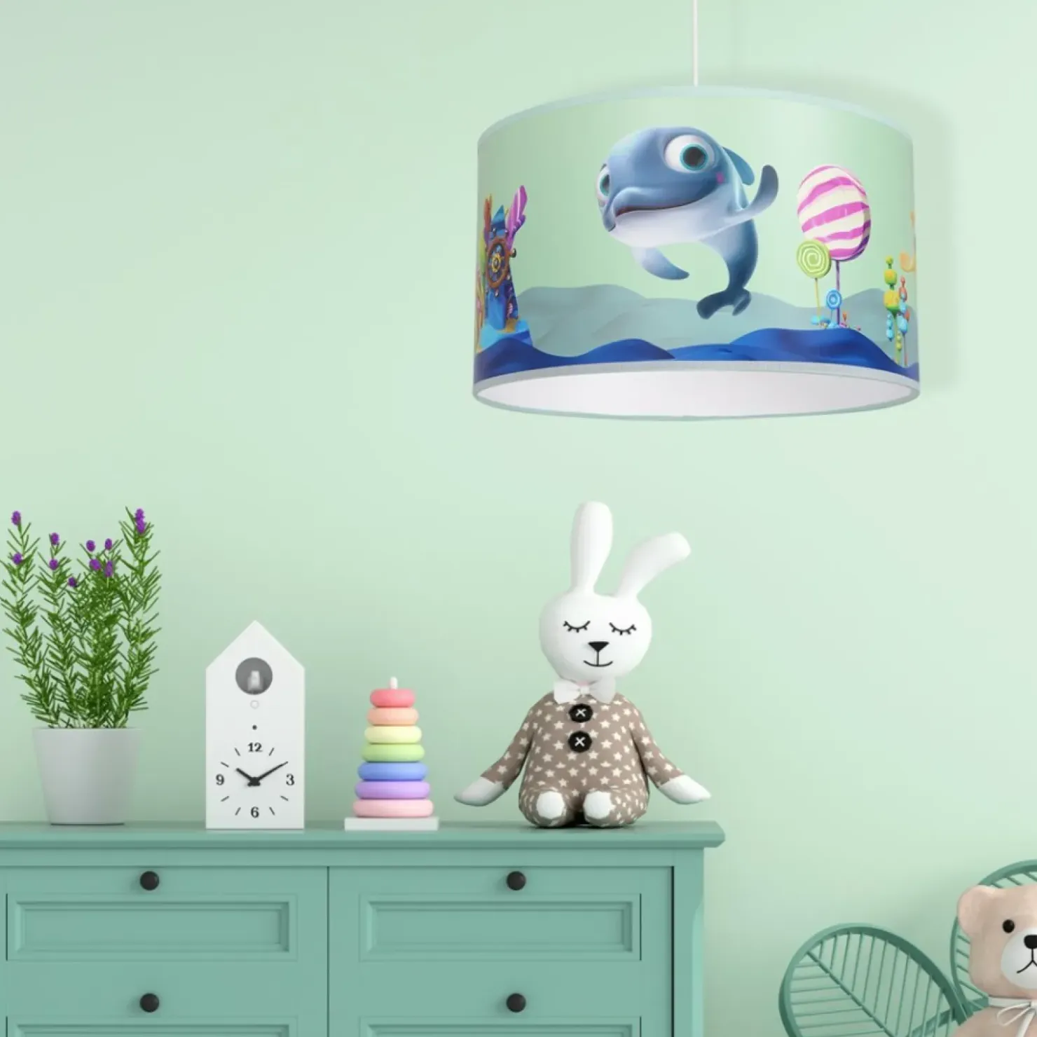 Niebieska lampa wisząca, rysunek rybki MLP6802 z serii DELFINKA FINKA | Kaja Ośw*Sklep Kaja Flash Sale