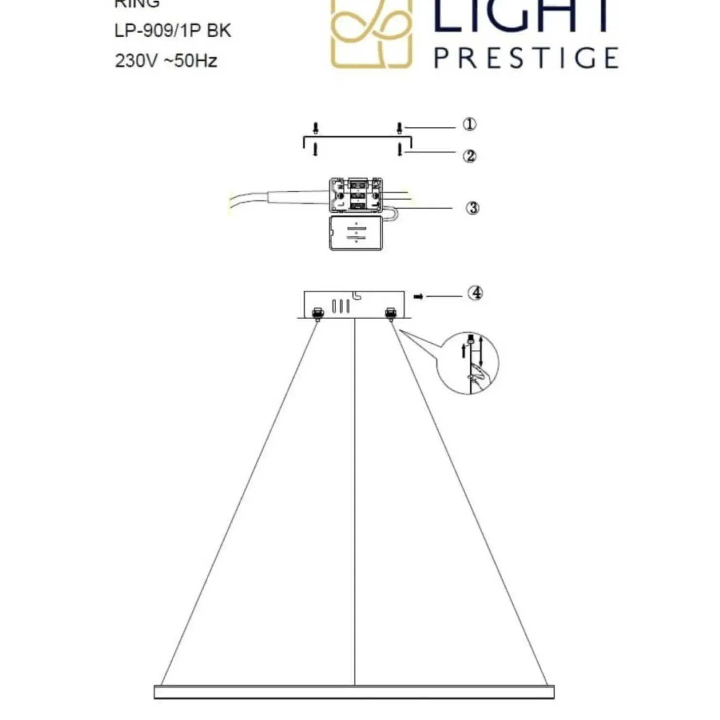 Online Sklep Kaja Nowoczesna lampa wisząca koło ⌀66cm LP-909/1P M BK CCT RING | Kaja