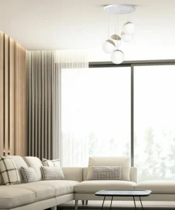Discount Sklep Kaja Okazała lampa wisząca z białymi kloszami MLP5426 z serii SFERA WOOD | Kaja Oświe
