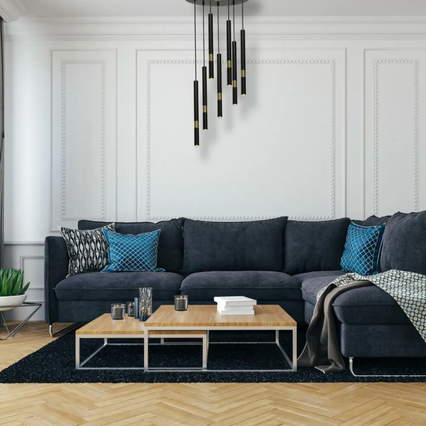 Store Sklep Kaja Okazała lampa wisząca z tubami, do salonu MLP6385 z serii MONZA | Kaja Oświetlen