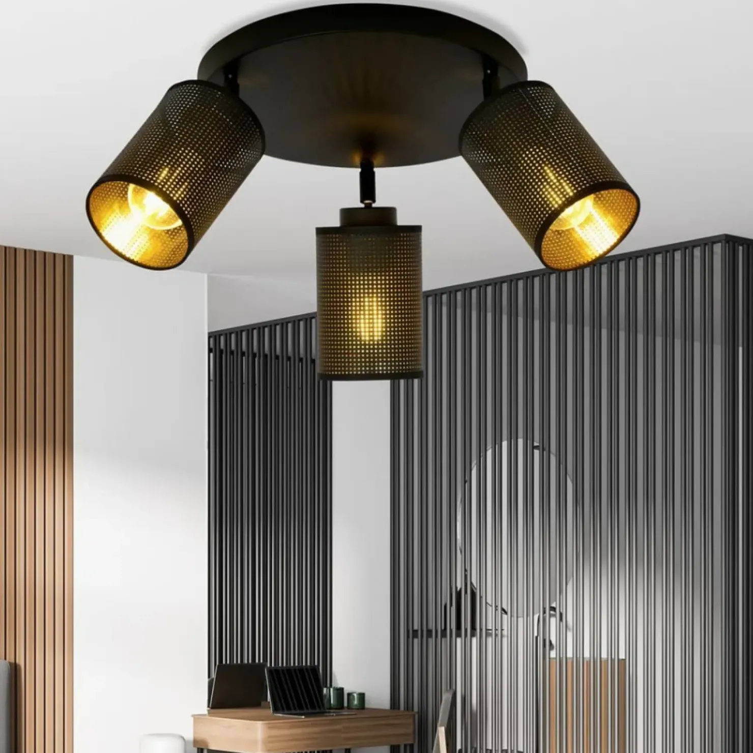 Shop Sklep Kaja Okrągła lampa z czarno-złotymi abażurami 1152/3PREM BRONX | Kaja czarny