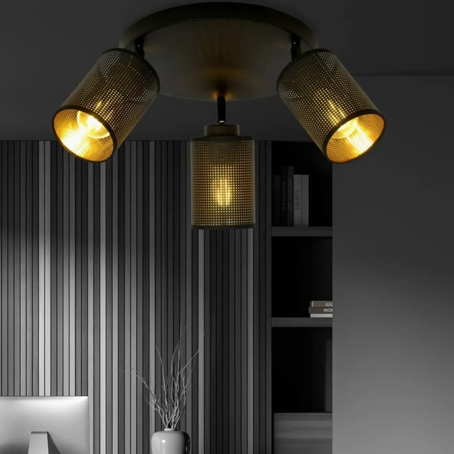 Shop Sklep Kaja Okrągła lampa z czarno-złotymi abażurami 1152/3PREM BRONX | Kaja czarny