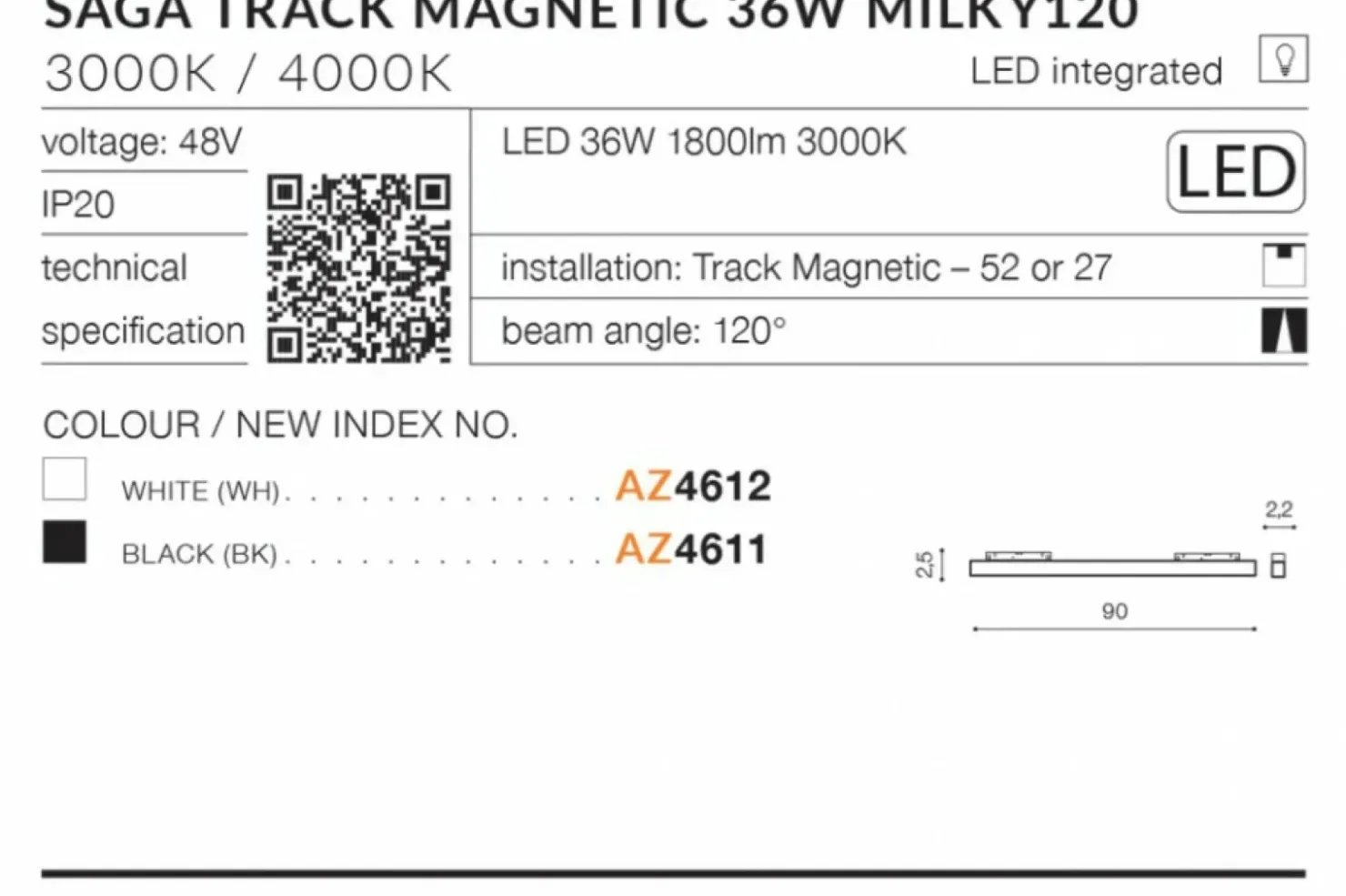 Płaski reflektor LED do szyny magnetycznej 1-fazowej AZ4612 SAGA*Sklep Kaja Discount