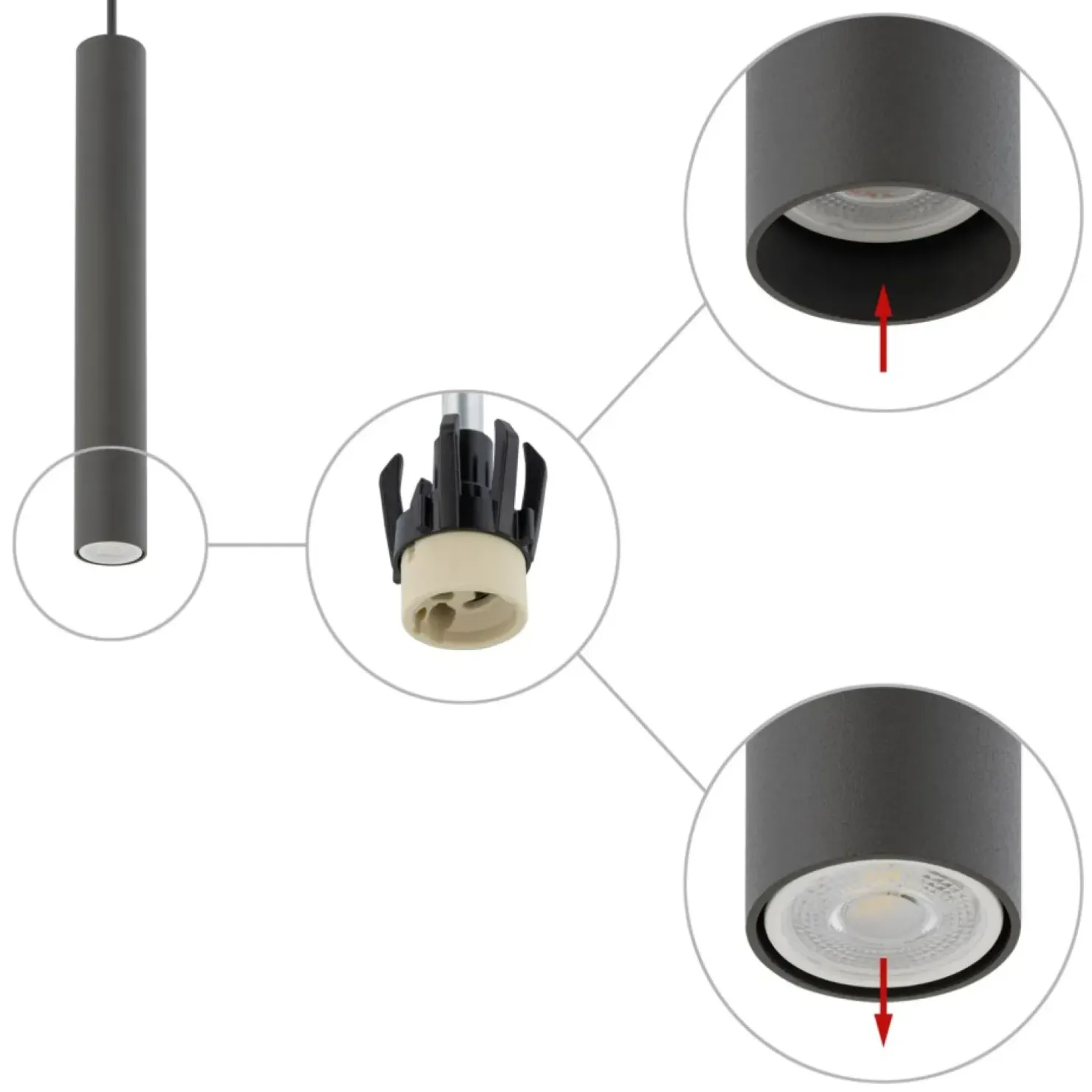 Discount Sklep Kaja Pojedyncza, punktowa lampa wisząca, tuba 30cm 10903 FOURTY | Kaja szary