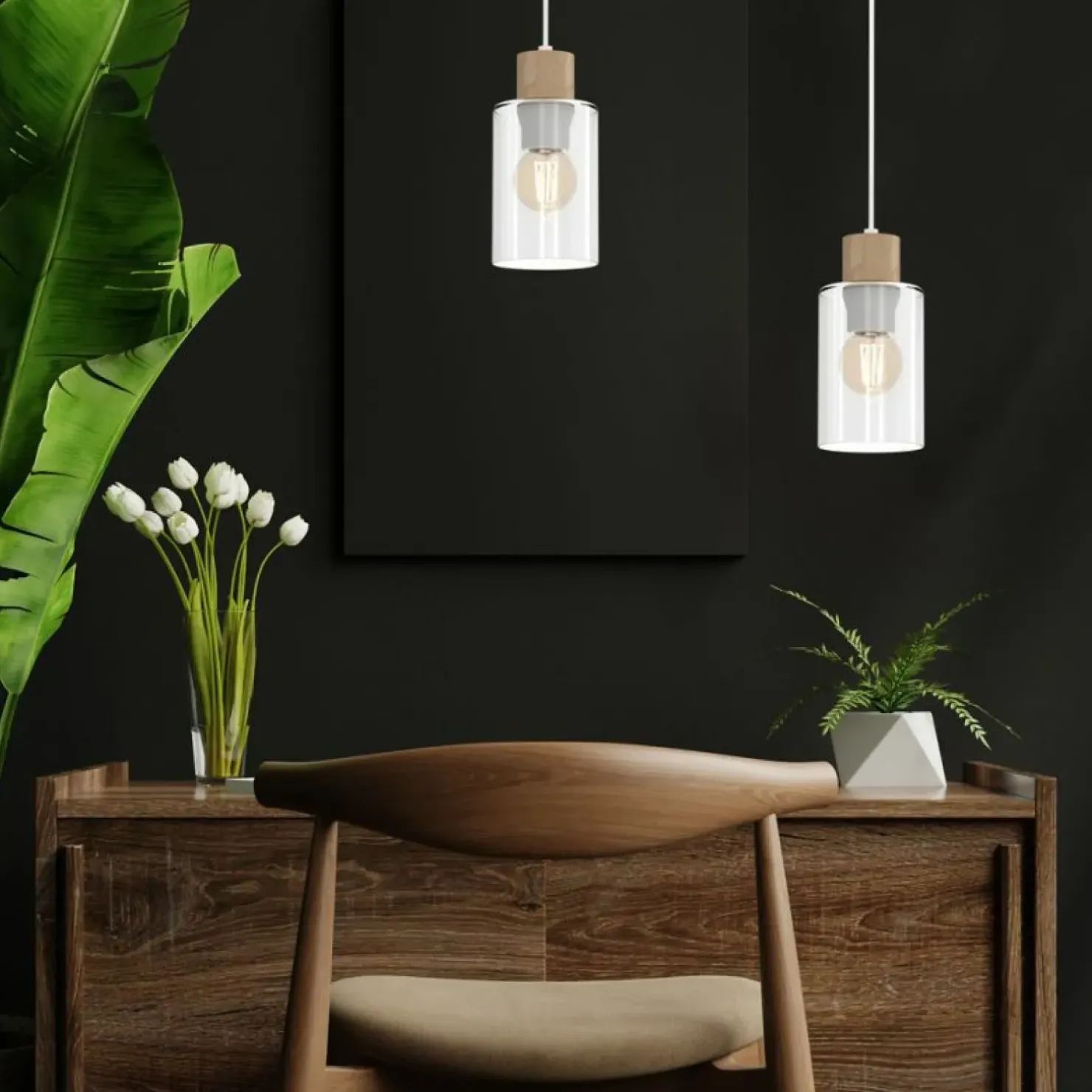 Clearance Sklep Kaja Pojedynczy, minimalistyczny zwis z drewnem MLP8554 MADERA | Kaja