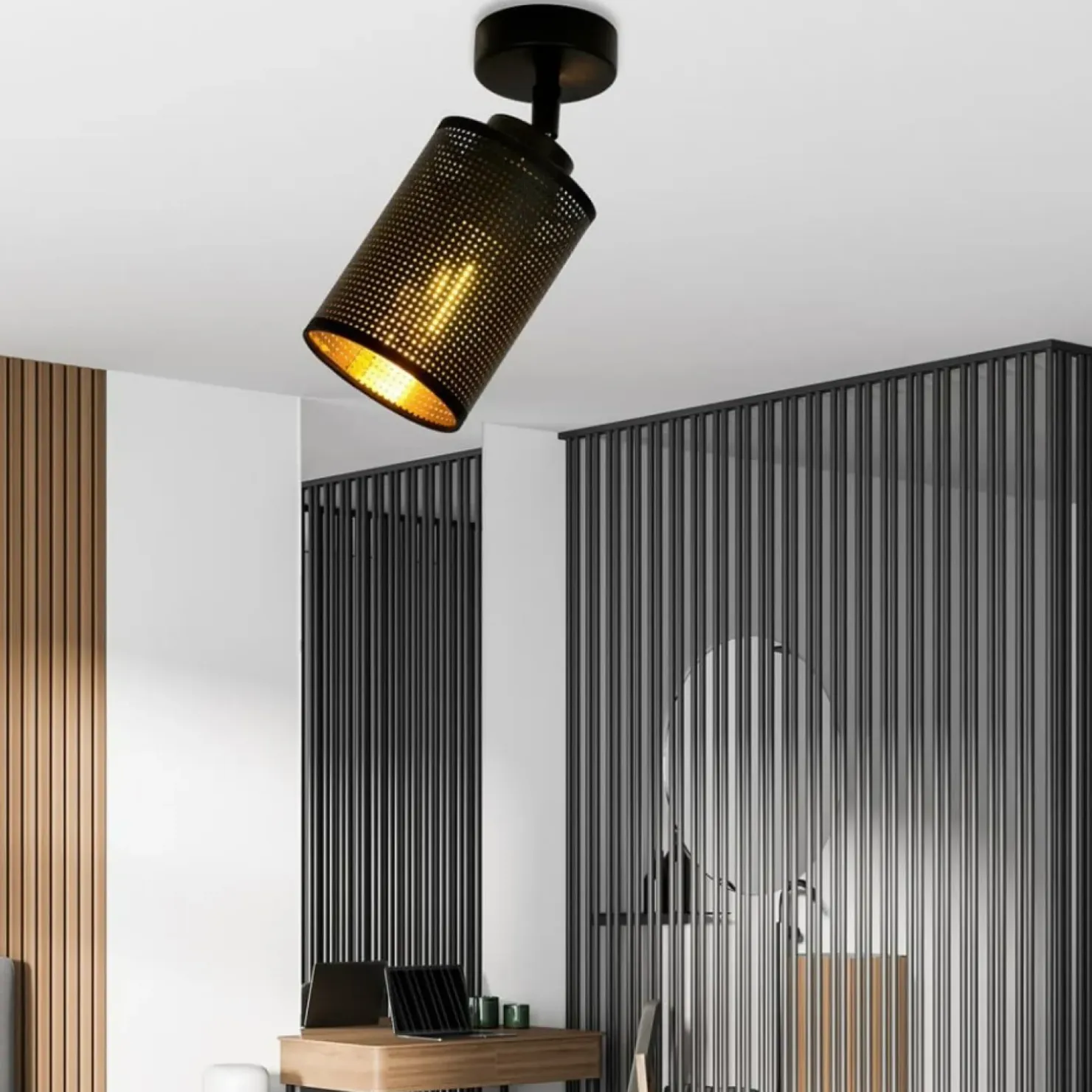 Store Sklep Kaja Pojedynczy reflektor z czarno-złotym abażurem 1152/1 BRONX | Kaja czarny