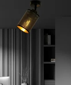 Store Sklep Kaja Pojedynczy reflektor z czarno-złotym abażurem 1152/1 BRONX | Kaja czarny