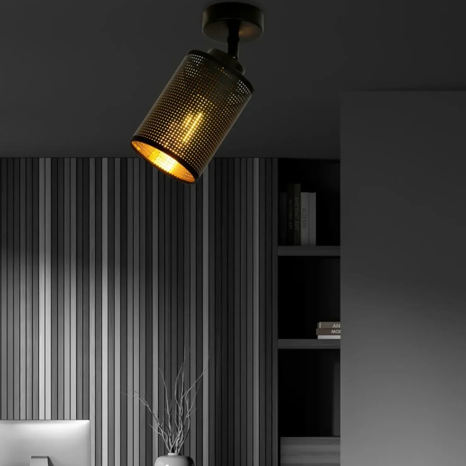 Store Sklep Kaja Pojedynczy reflektor z czarno-złotym abażurem 1152/1 BRONX | Kaja czarny
