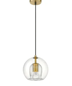 Outlet Sklep Kaja Pojedynczy, złoty zwis z okrągłym kloszem LP-133/1P z serii ARETTE
