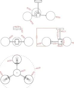 Outlet Sklep Kaja Ponadczasowa lampa z okrągłymi kloszami LP-1345/3P BK z serii ROMA