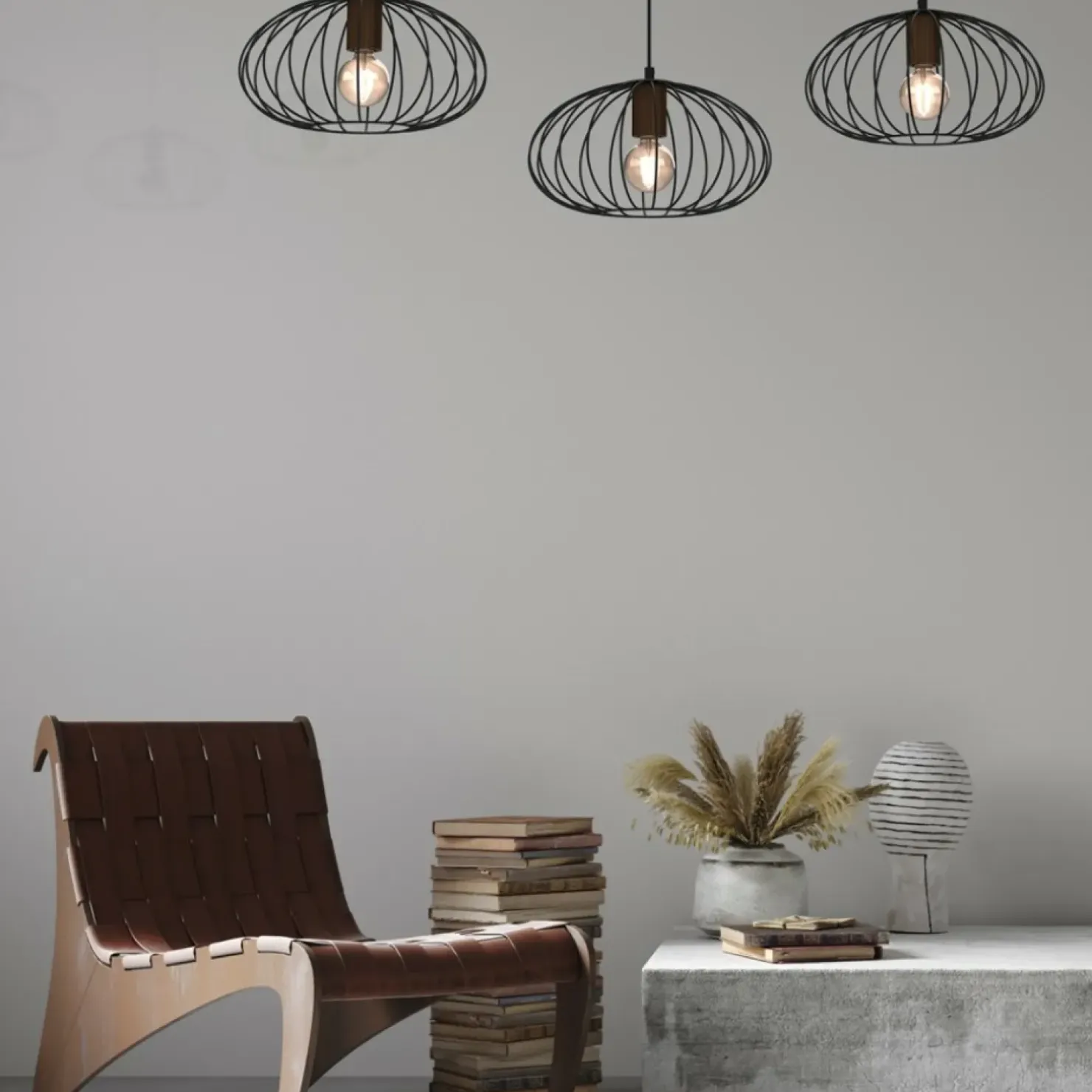 Store Sklep Kaja Potrójna lampa wisząca, brązowe elementy MLP7960 z serii MERIDIANO | Kaja Oświet