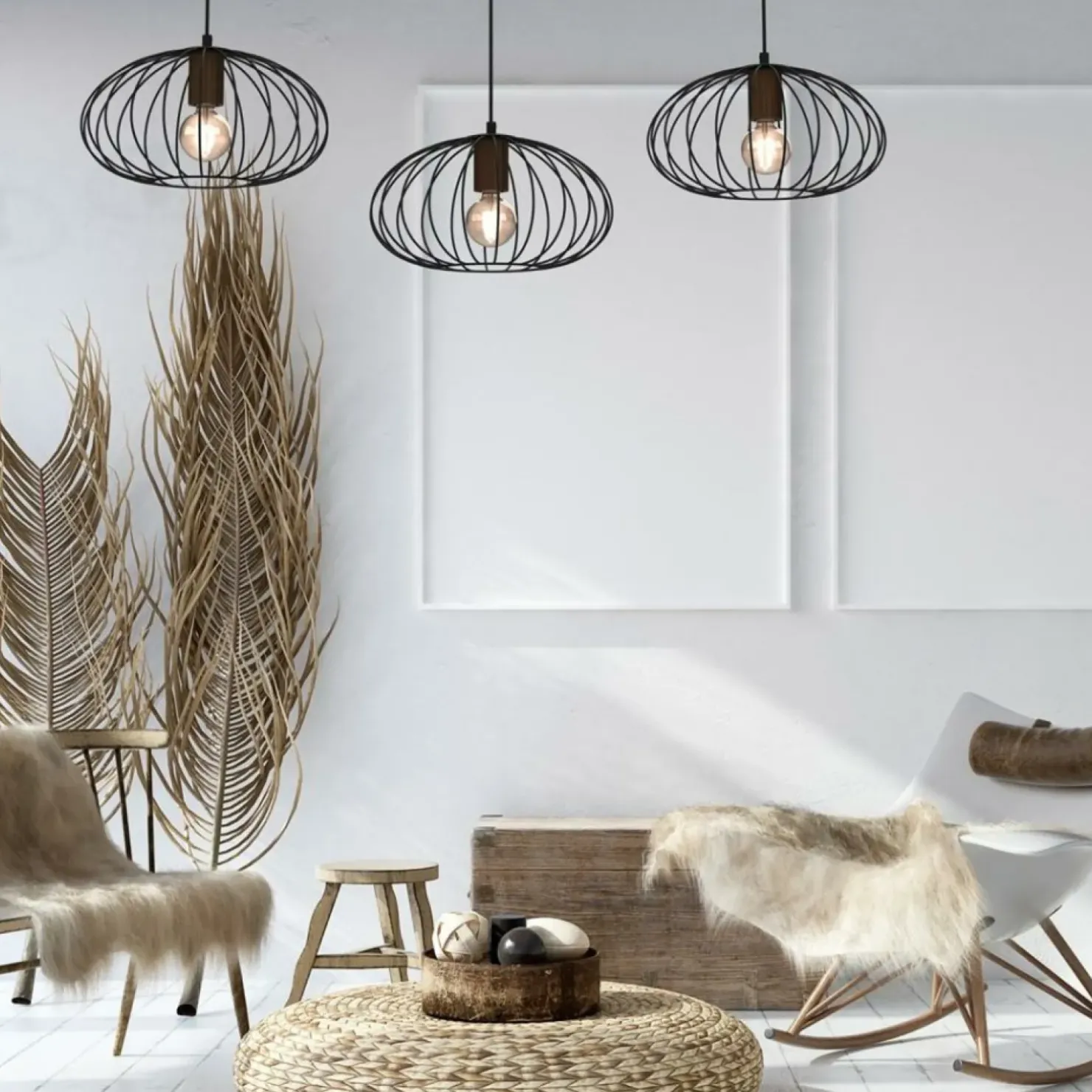 Store Sklep Kaja Potrójna lampa wisząca, brązowe elementy MLP7960 z serii MERIDIANO | Kaja Oświet