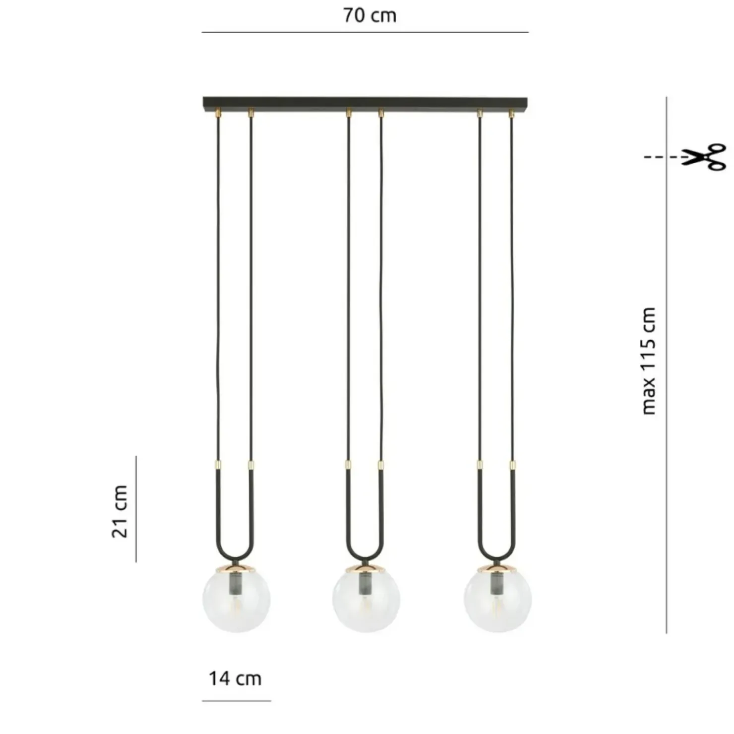 Shop Sklep Kaja Potrójna lampa wisząca do oświetlenia stołu 1114/3 GLAM | Kaja