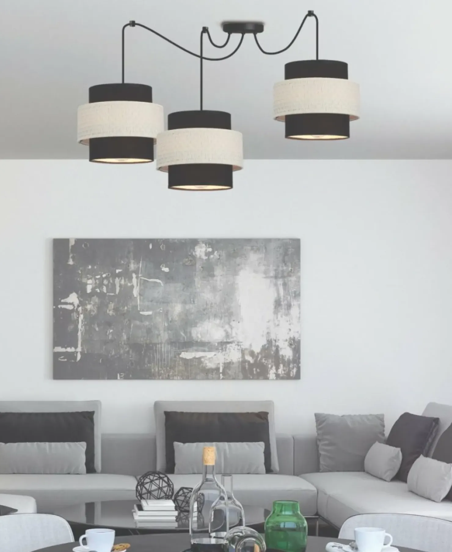 Discount Sklep Kaja Potrójna lampa wisząca do salonu, z abażurami 33-17864 z serii BENETA | Kaja Ośw