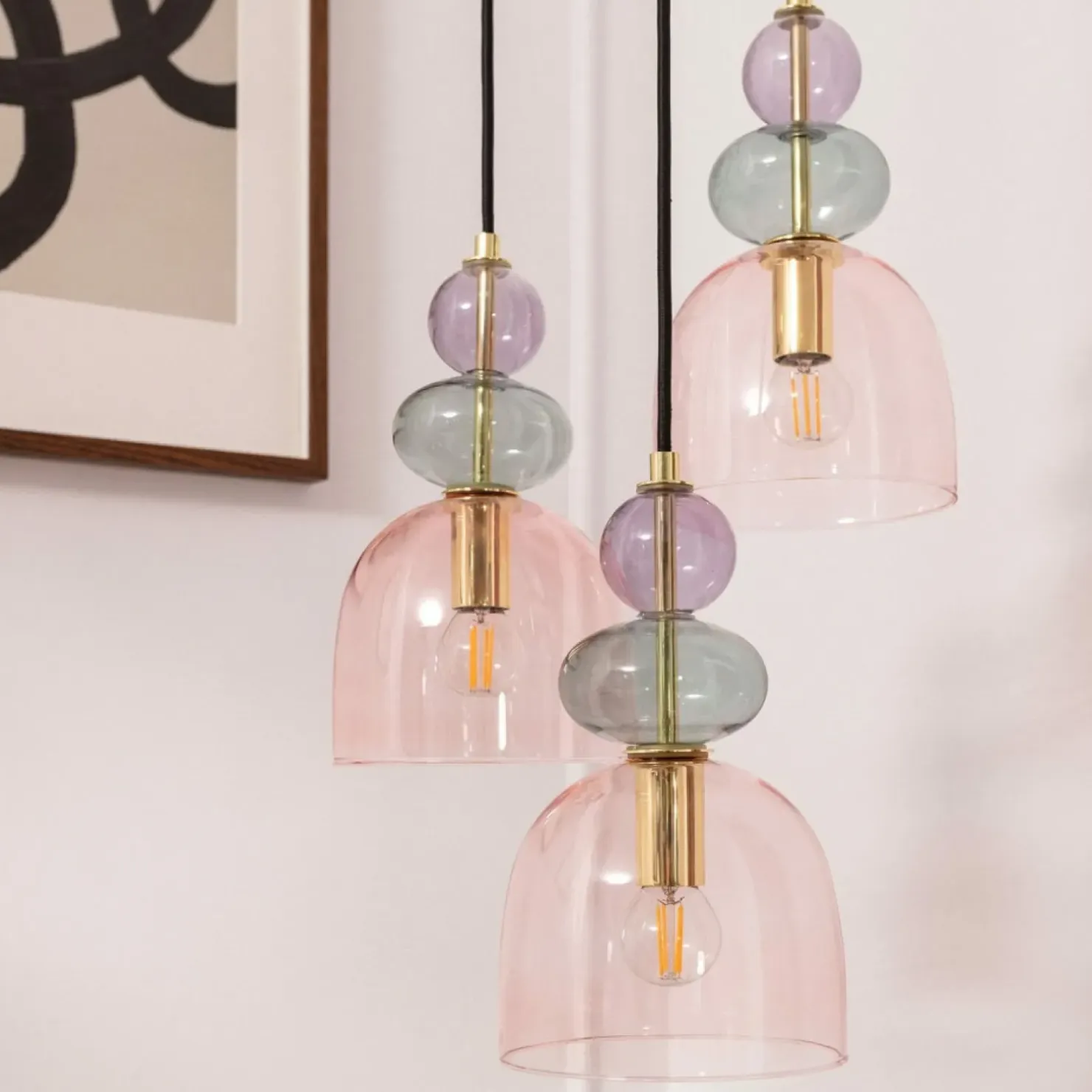 Best Sklep Kaja Potrójna lampa wisząca, kolorowe klosze ABR-3KOLOK-F KOLORENO | Kaja fioletowy
