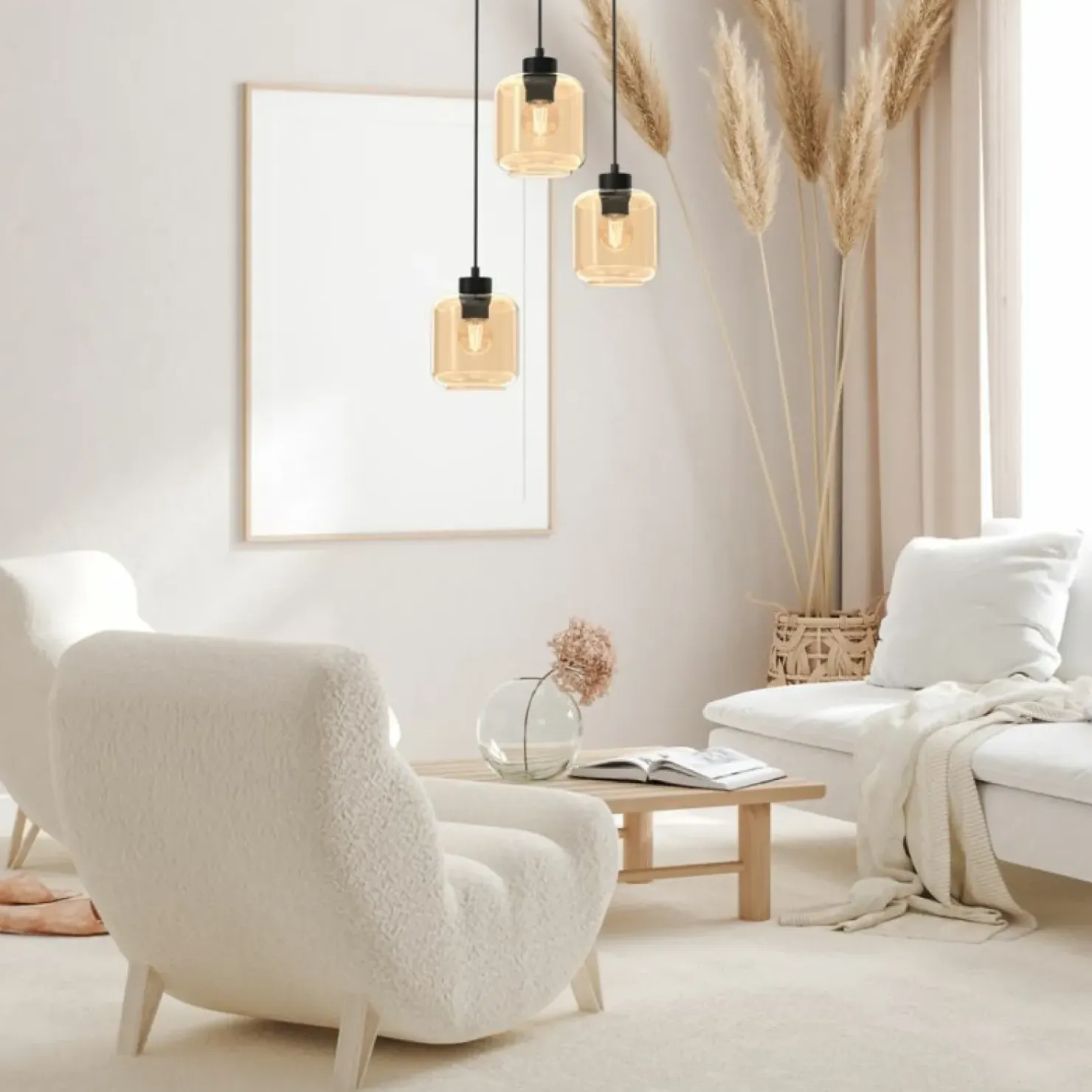 Shop Sklep Kaja Potrójna lampa wisząca, kremowe klosze MLP8372 SOMBRA | Kaja