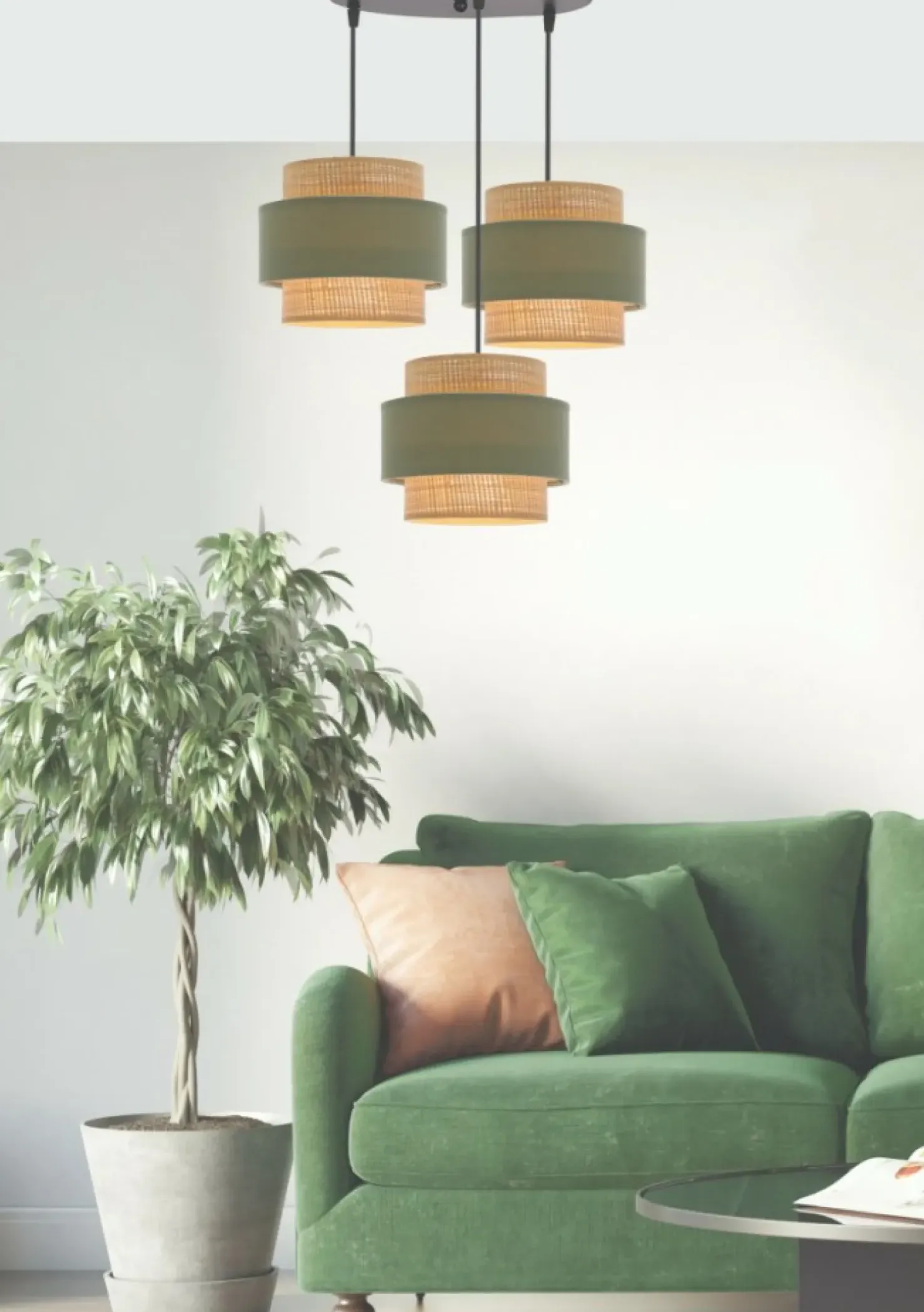 Flash Sale Sklep Kaja Potrójna lampa wisząca z zielonymi elementami 33-25449 z serii SASSO | Kaja Oświ