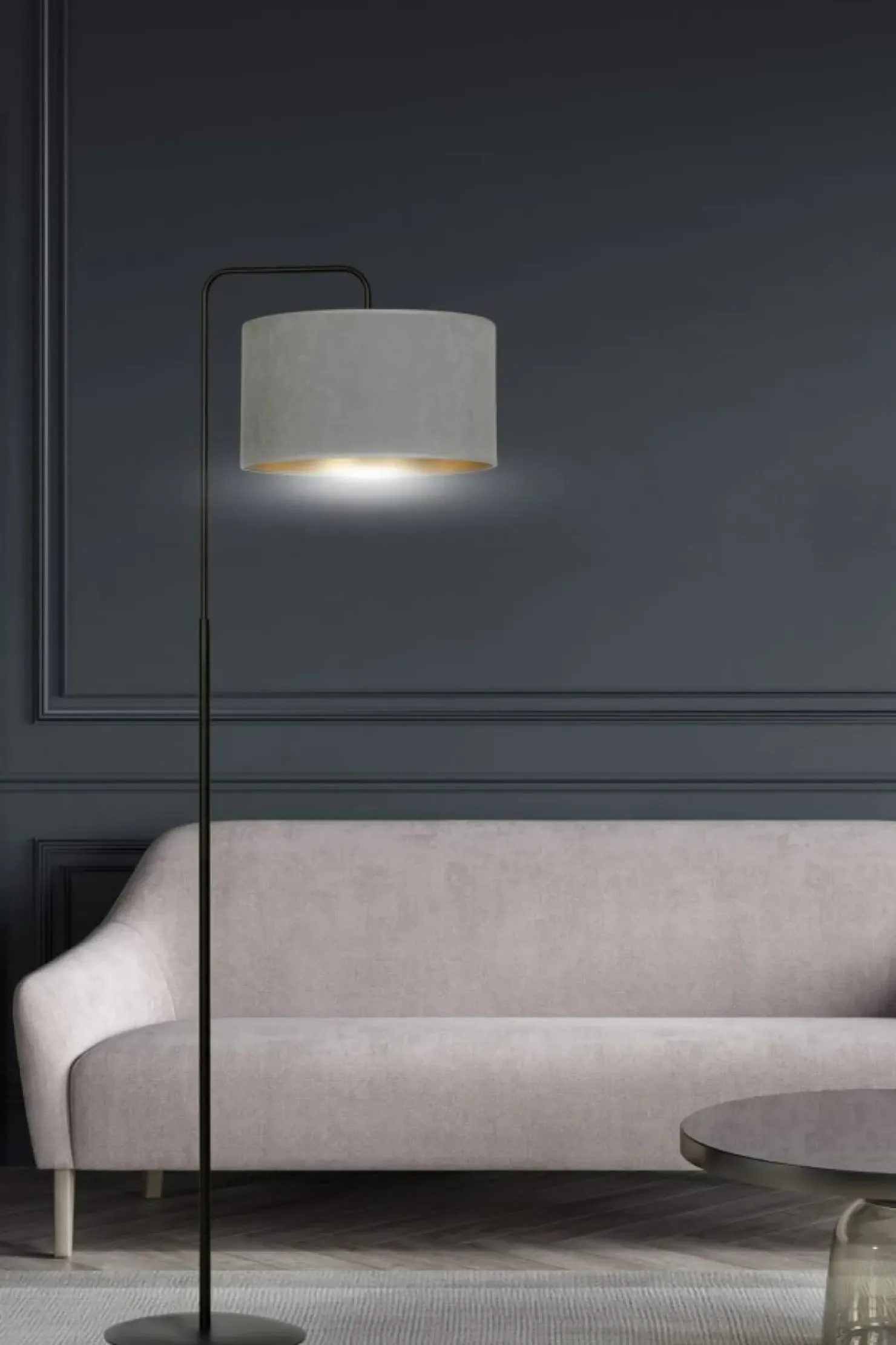 Prosta lampa podłogowa z szarym abażurem 1050/LP1 HILDE | Kaja*Sklep Kaja Store