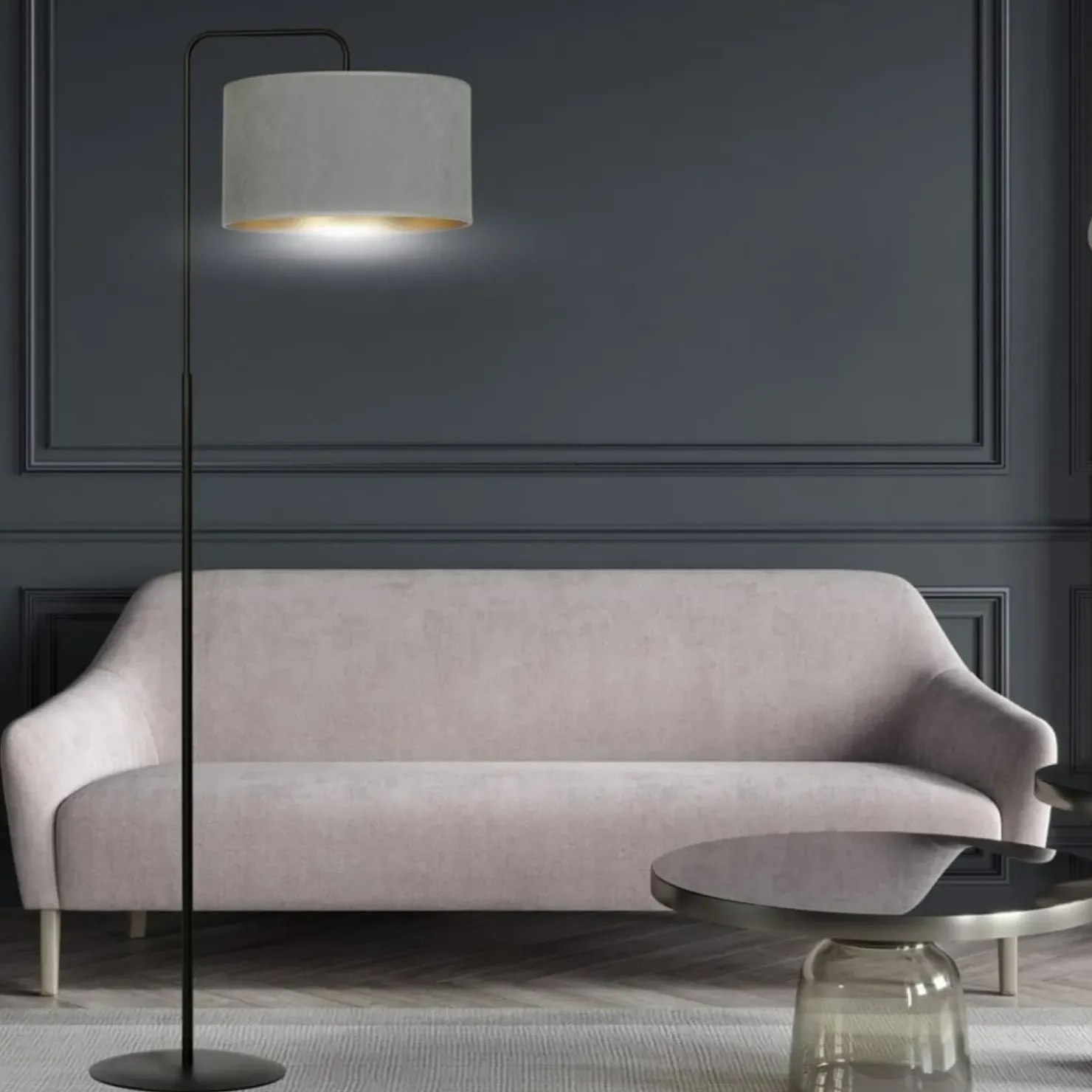 Prosta lampa podłogowa z szarym abażurem 1050/LP1 HILDE | Kaja*Sklep Kaja Store