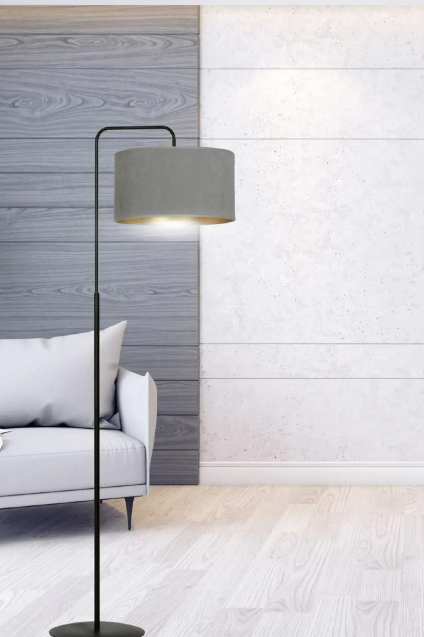 Prosta lampa podłogowa z szarym abażurem 1050/LP1 HILDE | Kaja*Sklep Kaja Store