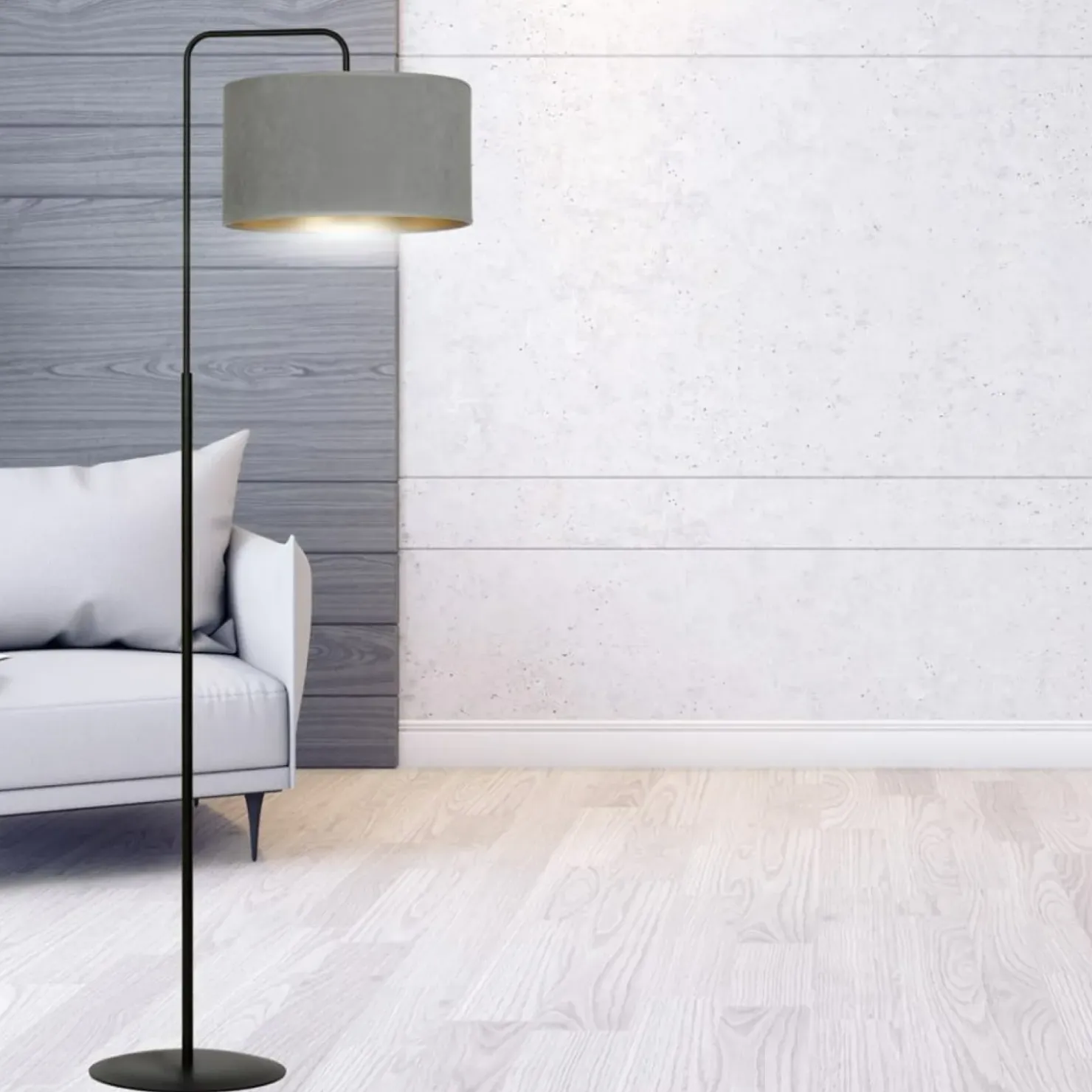Prosta lampa podłogowa z szarym abażurem 1050/LP1 HILDE | Kaja*Sklep Kaja Store