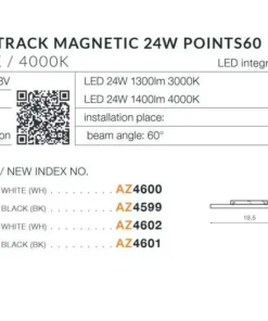 Reflektor do szyny 19,5cm 24W 3000K AZ4600 KIRA ALFA MAGNETIC 48V*Sklep Kaja Best Sale