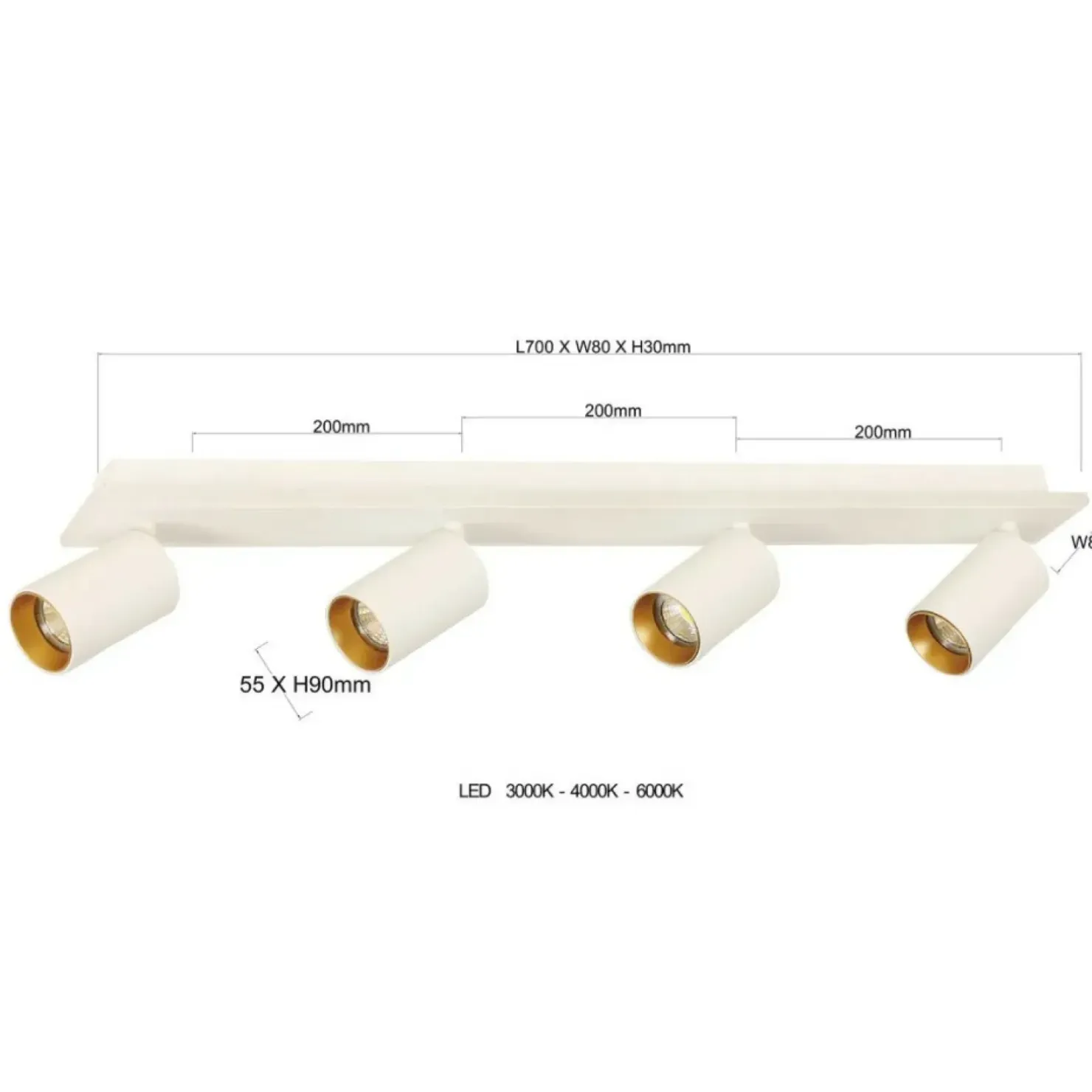 Shop Sklep Kaja Reflektorowa listwa z dodatkowym ledem LP-0612/4C WH PARMA | Kaja