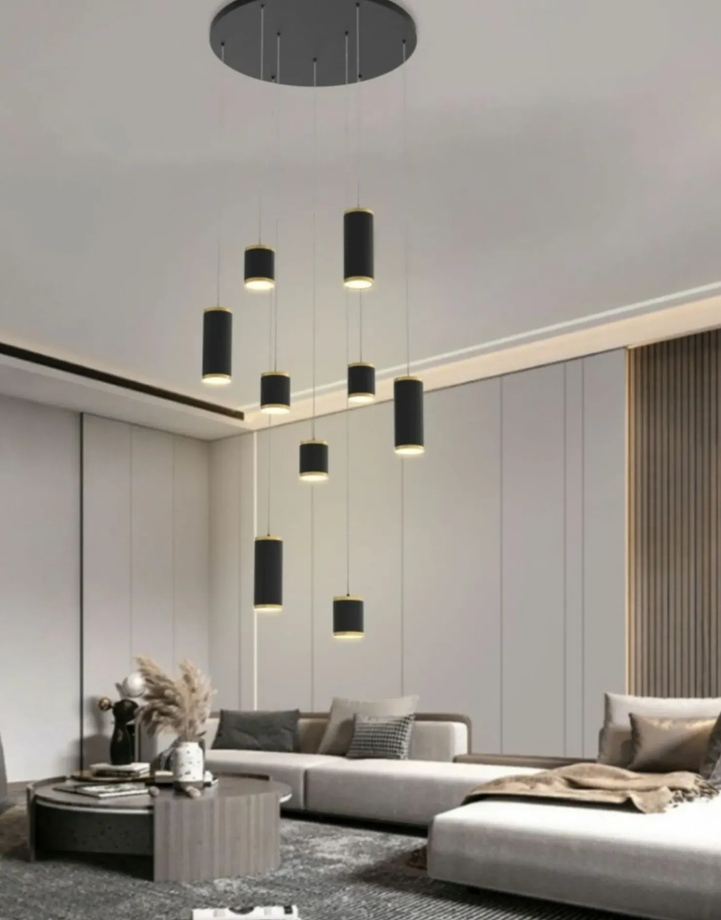 Clearance Sklep Kaja Rotunda z kaskadą czarno-złotych tub LED WF 5003-904 TOULOUSE | Kaja