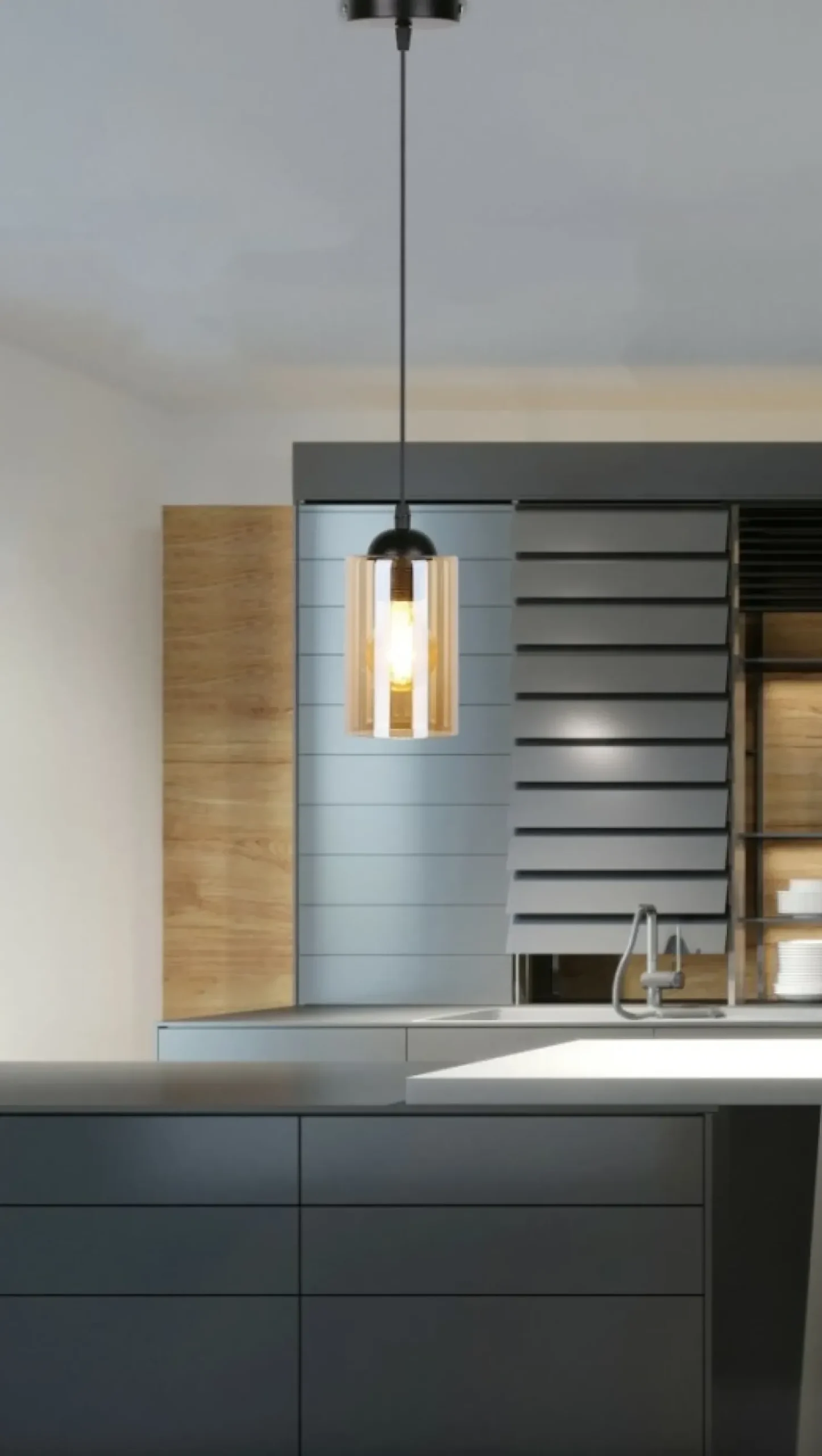Best Sklep Kaja Smukła lampa wisząca z miodowym kloszem 31-00569 BISTRO | Kaja czarny