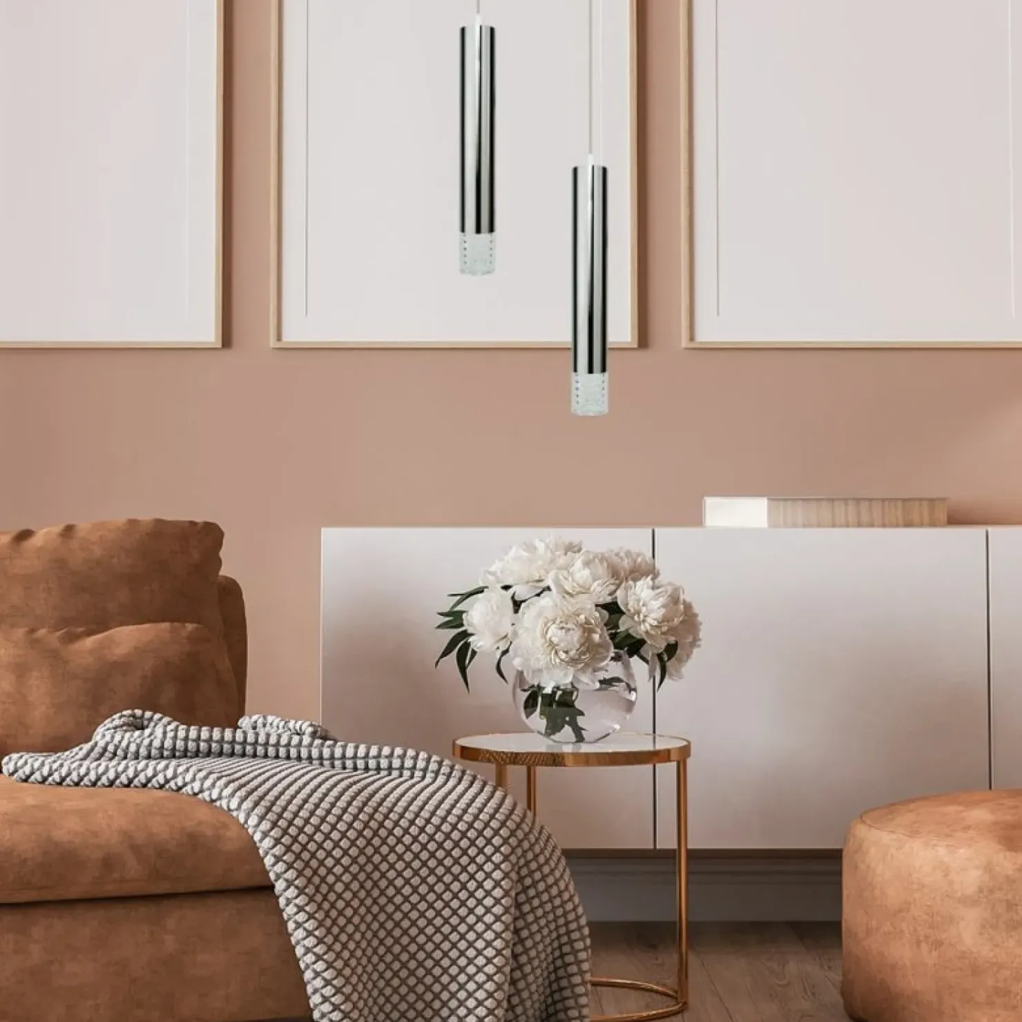 Outlet Sklep Kaja Srebrna lampa wisząca z ozdobną końcówką ML8875 TUBI | Kaja
