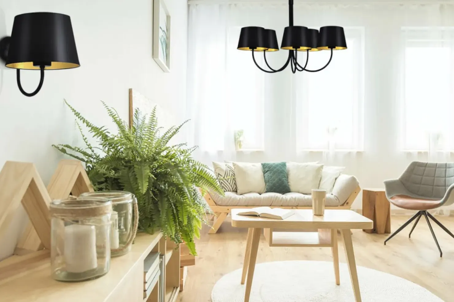 Stylowa lampa ścienna z czarno-złotym abażurem K-4337 | Kaja*Sklep Kaja Cheap