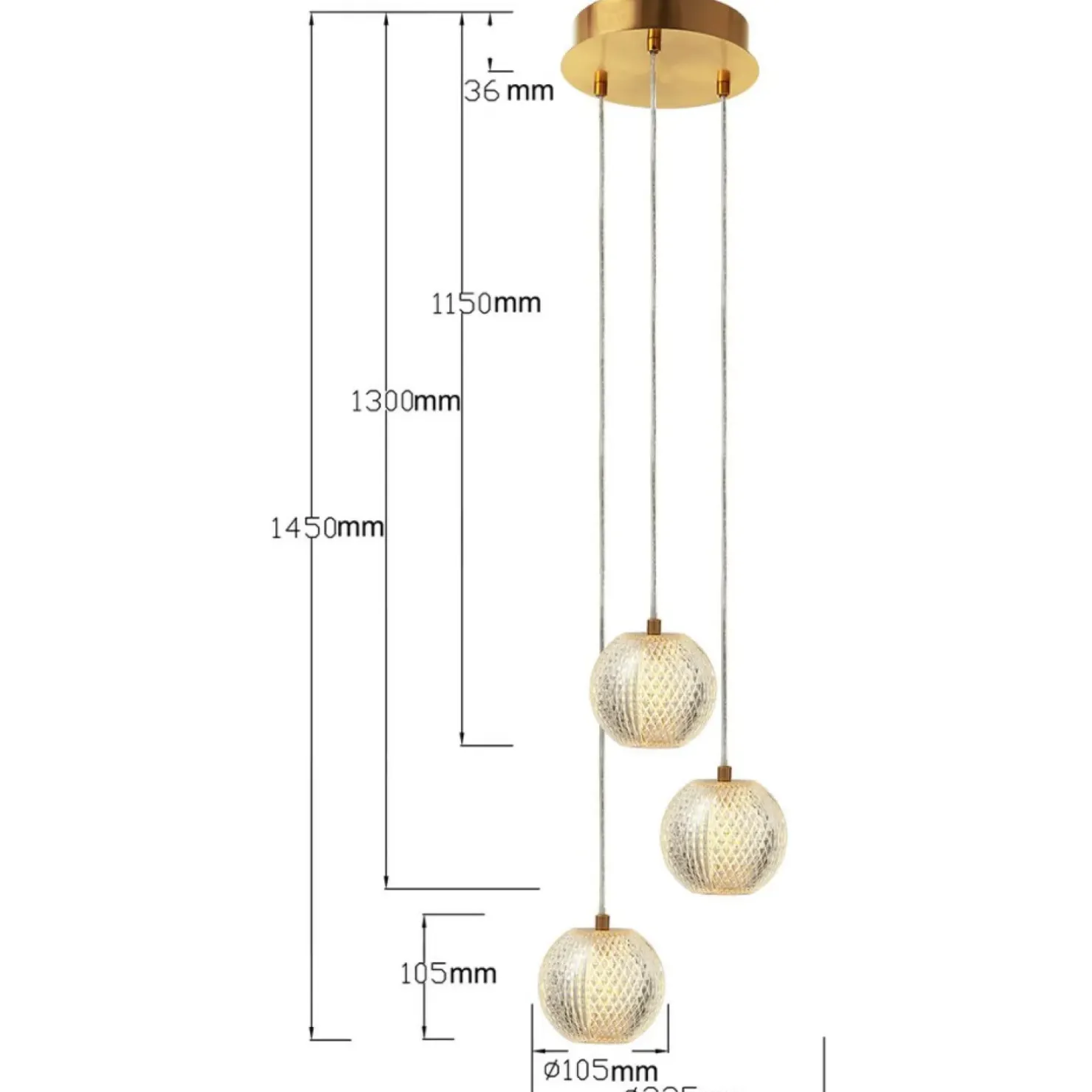Outlet Sklep Kaja Stylowa, złota lampa wisząca z kloszami LP-2202/3P GD DIAMOND | Kaja