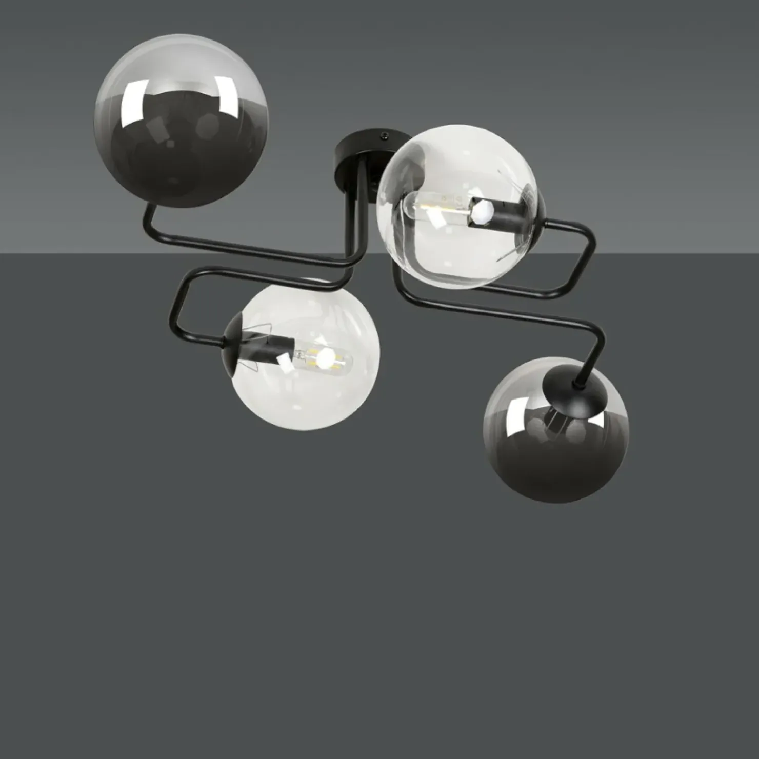 Sale Sklep Kaja Symetryczna czarna lampa sufitowa z kloszami 843/4M3 | Kaja
