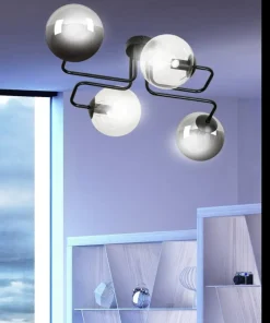 Sale Sklep Kaja Symetryczna czarna lampa sufitowa z kloszami 843/4M3 | Kaja
