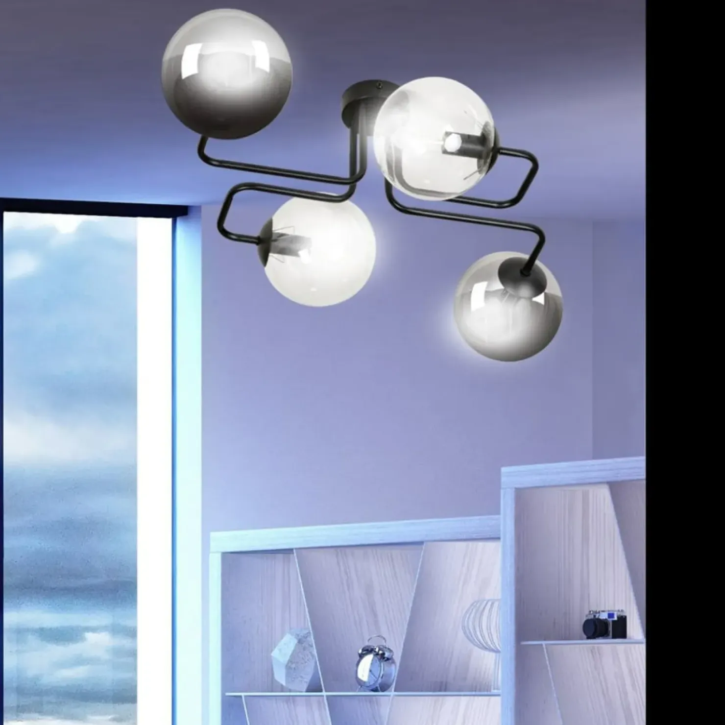 Sale Sklep Kaja Symetryczna czarna lampa sufitowa z kloszami 843/4M3 | Kaja