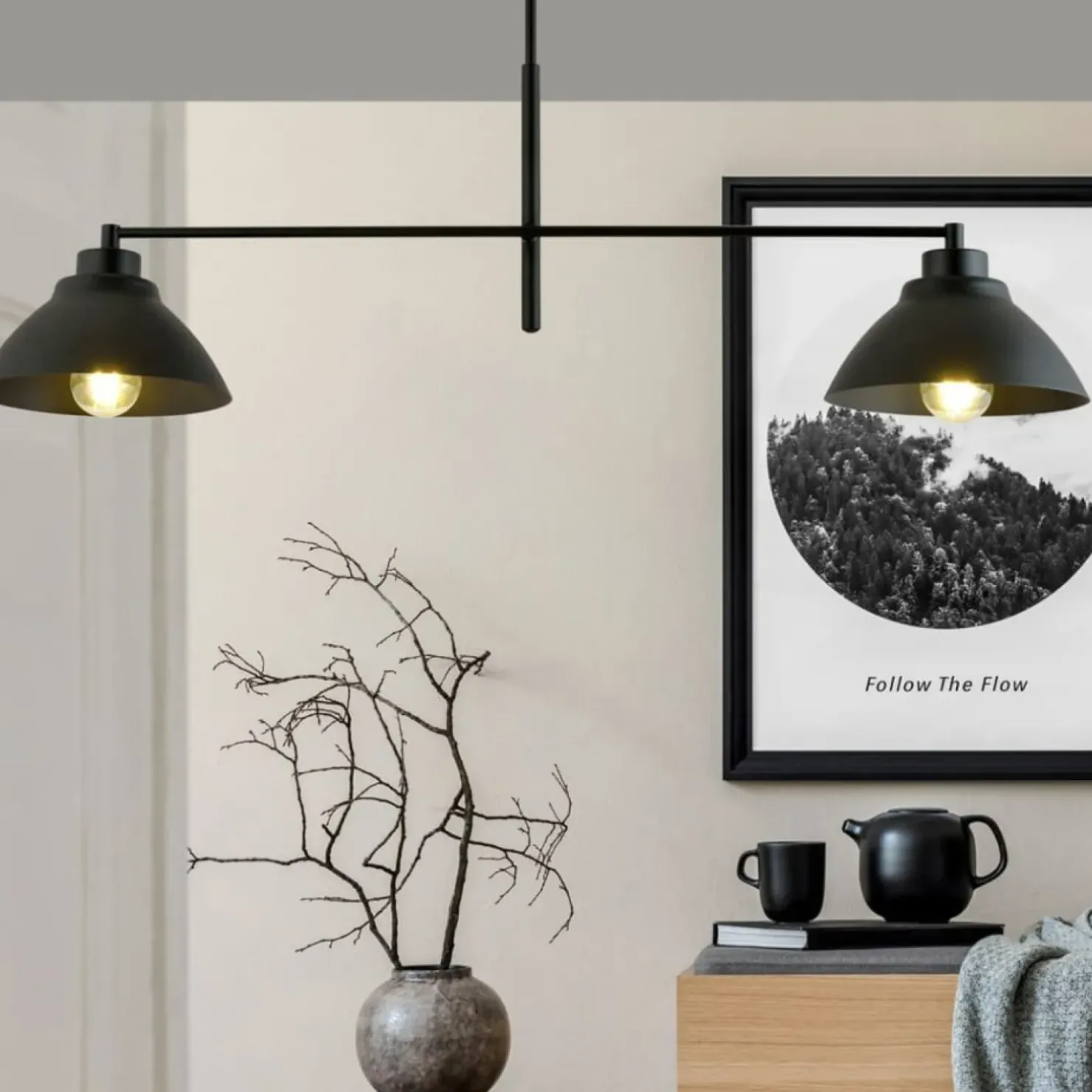 Outlet Sklep Kaja Symetryczna, podwójna lampa sufitowa z metalu 1211/2 z serii MAVERICK czarny