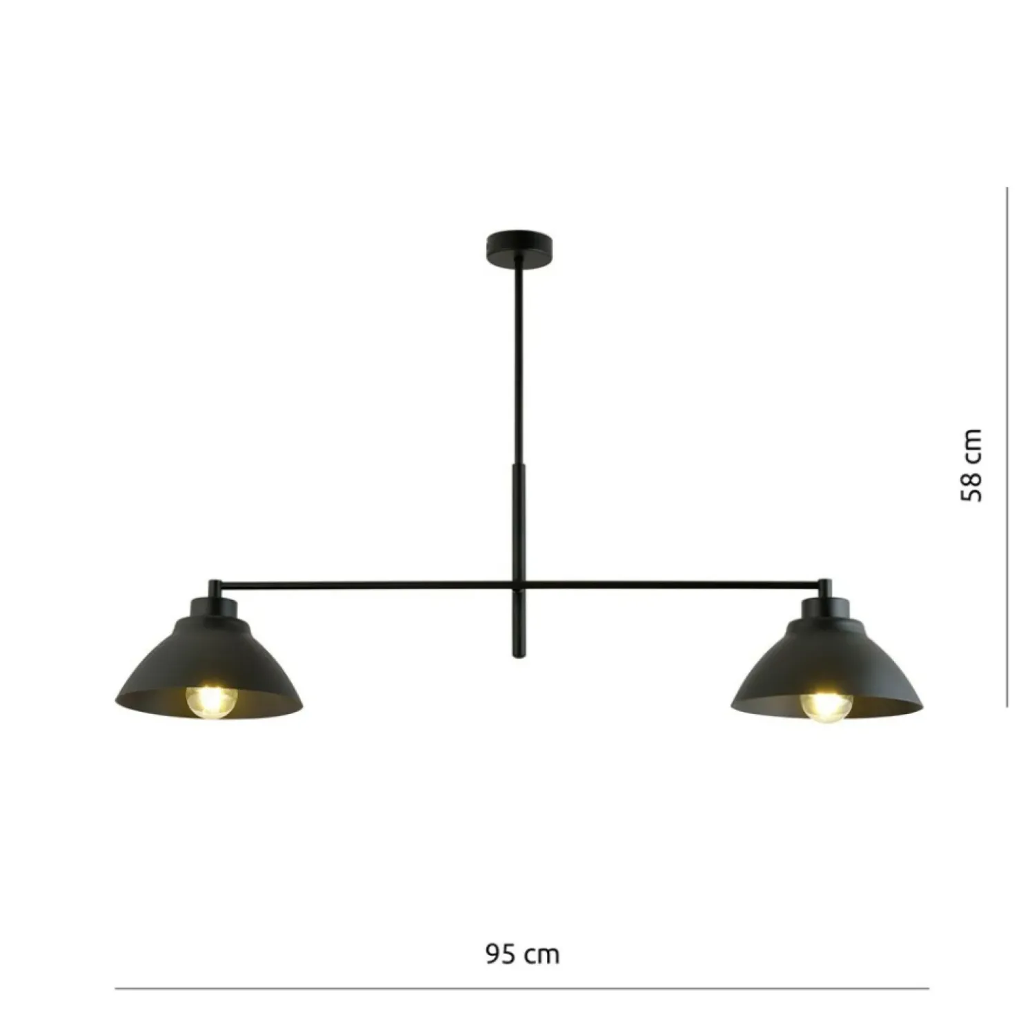 Outlet Sklep Kaja Symetryczna, podwójna lampa sufitowa z metalu 1211/2 z serii MAVERICK czarny