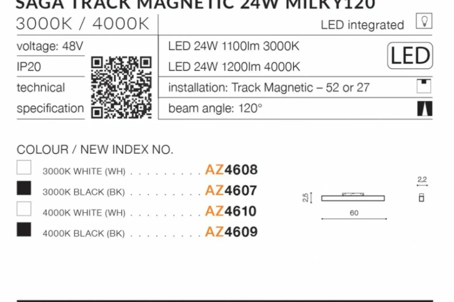 Szeroka lampa LED do szyny magnetycznej 1-fazowej AZ4610 SAGA | Kaja*Sklep Kaja Sale