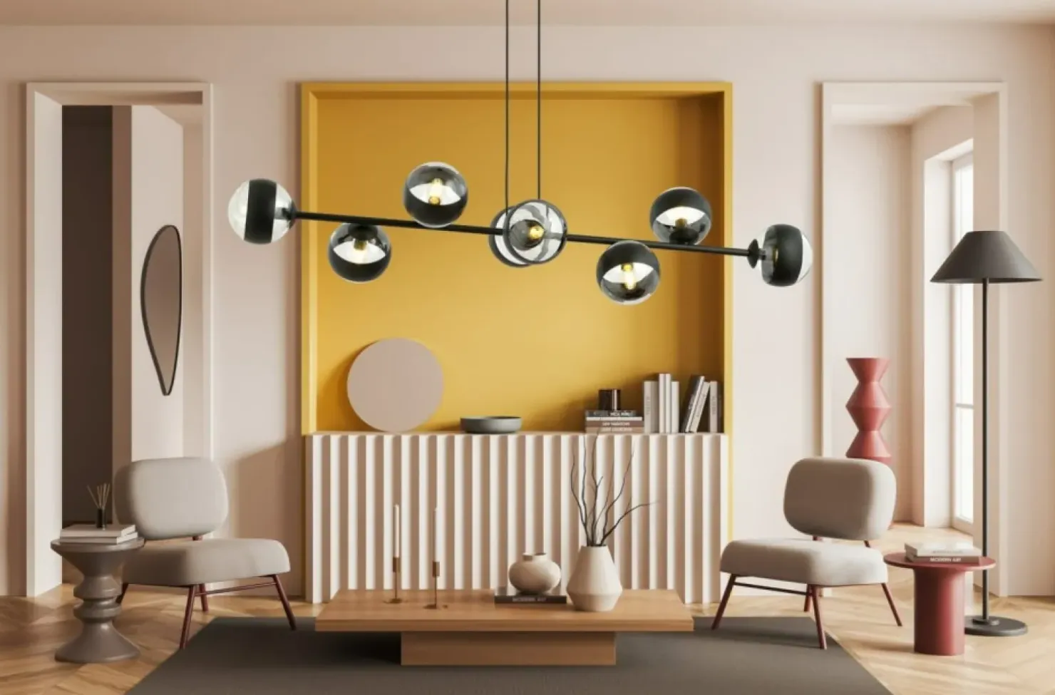 Fashion Sklep Kaja Szeroka lampa wisząca z małymi kloszami 1229/8 ROSSI | Kaja