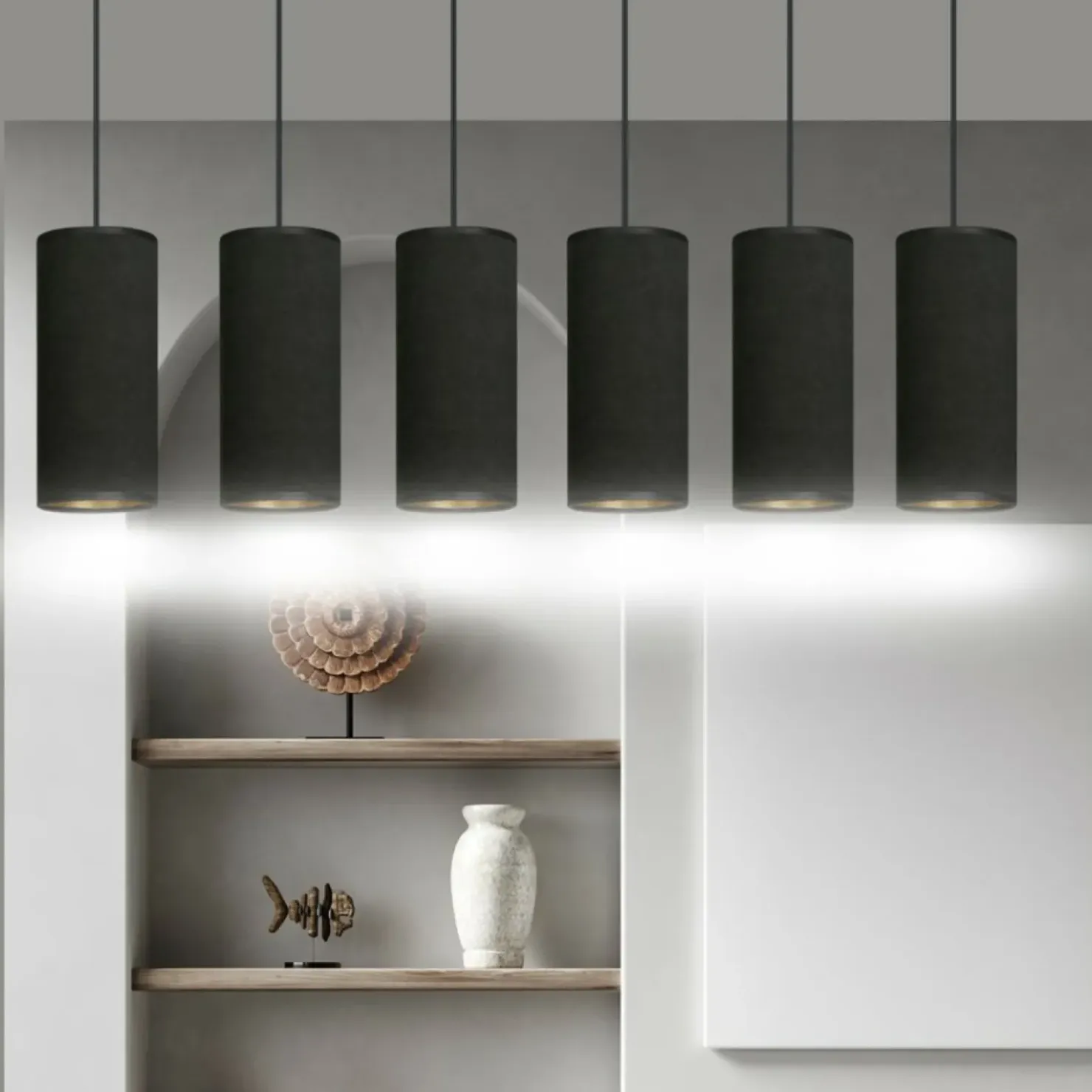 Sale Sklep Kaja Szeroka lampa wisząca z wąskimi abażurami 1067/6 BENTE | Kaja czarny