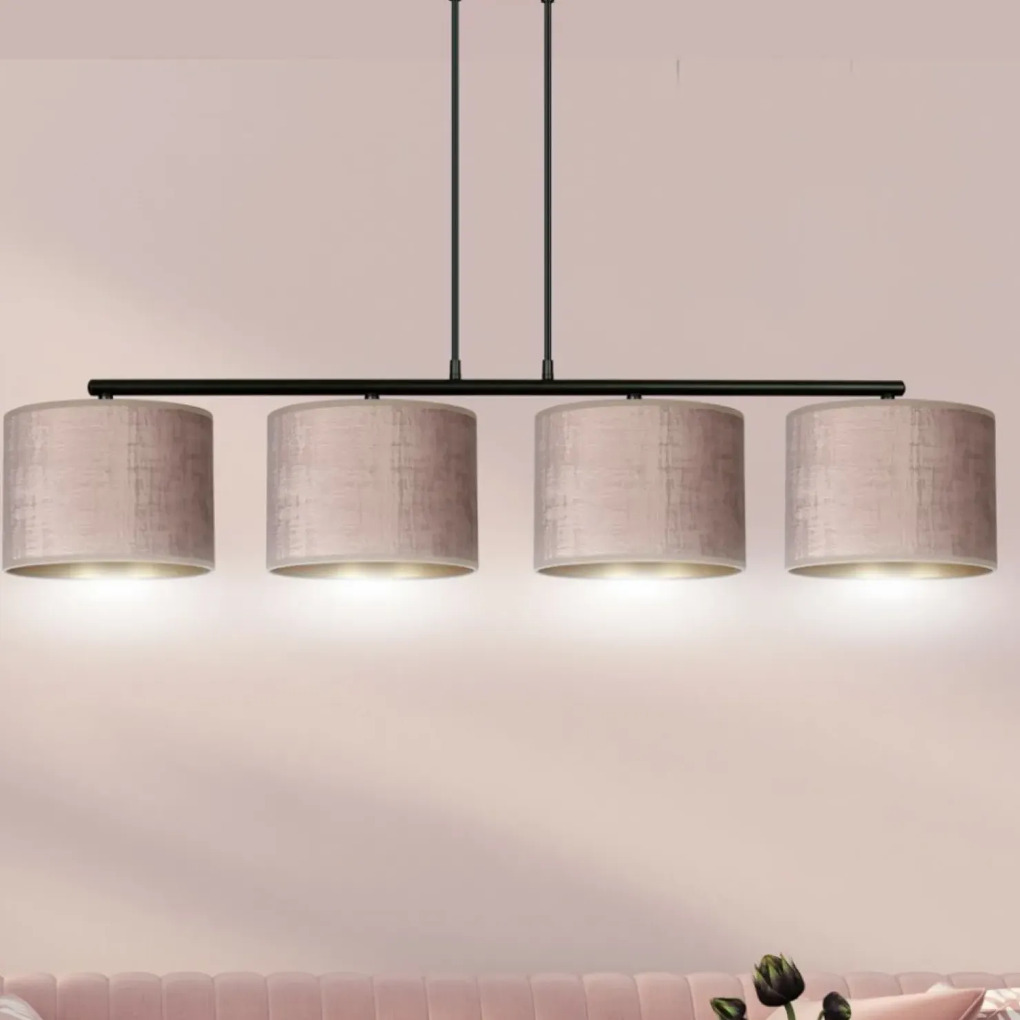 Outlet Sklep Kaja Szeroki żyrandol z różowymi abażurami 1053/4 HILDE | Kaja Oświetlenie