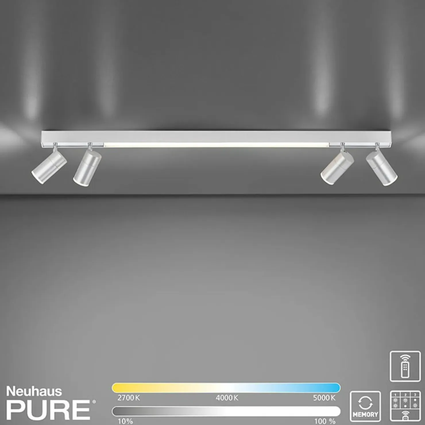Clearance Sklep Kaja Świecąca listwa LED z reflektorami na pilot 6121-95 z serii PURE-LINES szary
