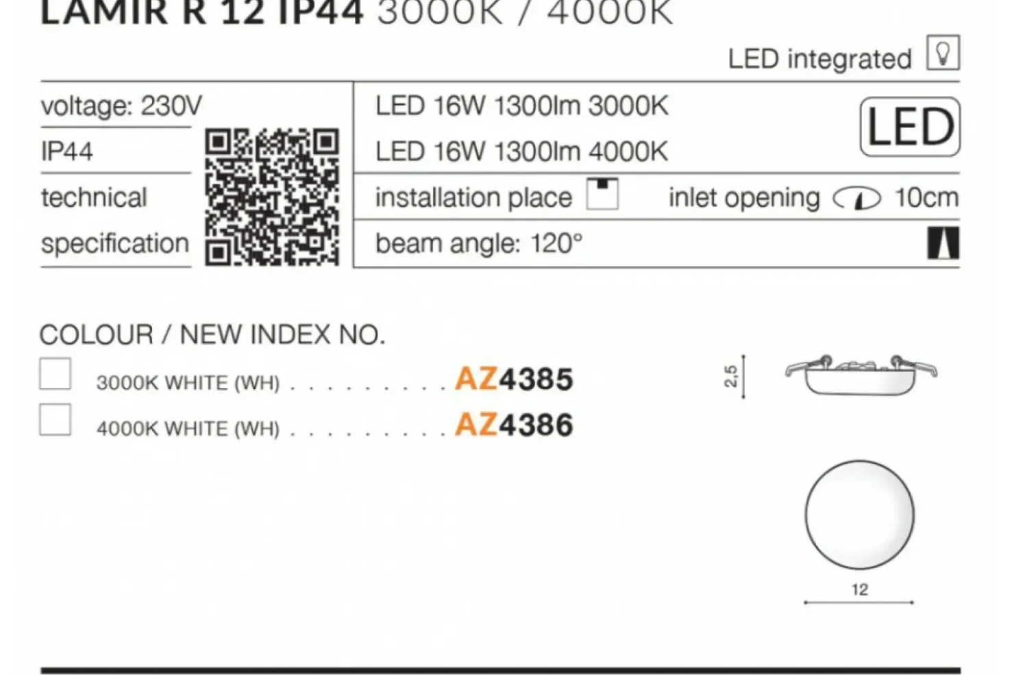 Wpustowe białe oczko LED 4000K łazienkowe AZ4386 LAMIR | Kaja*Sklep Kaja Clearance