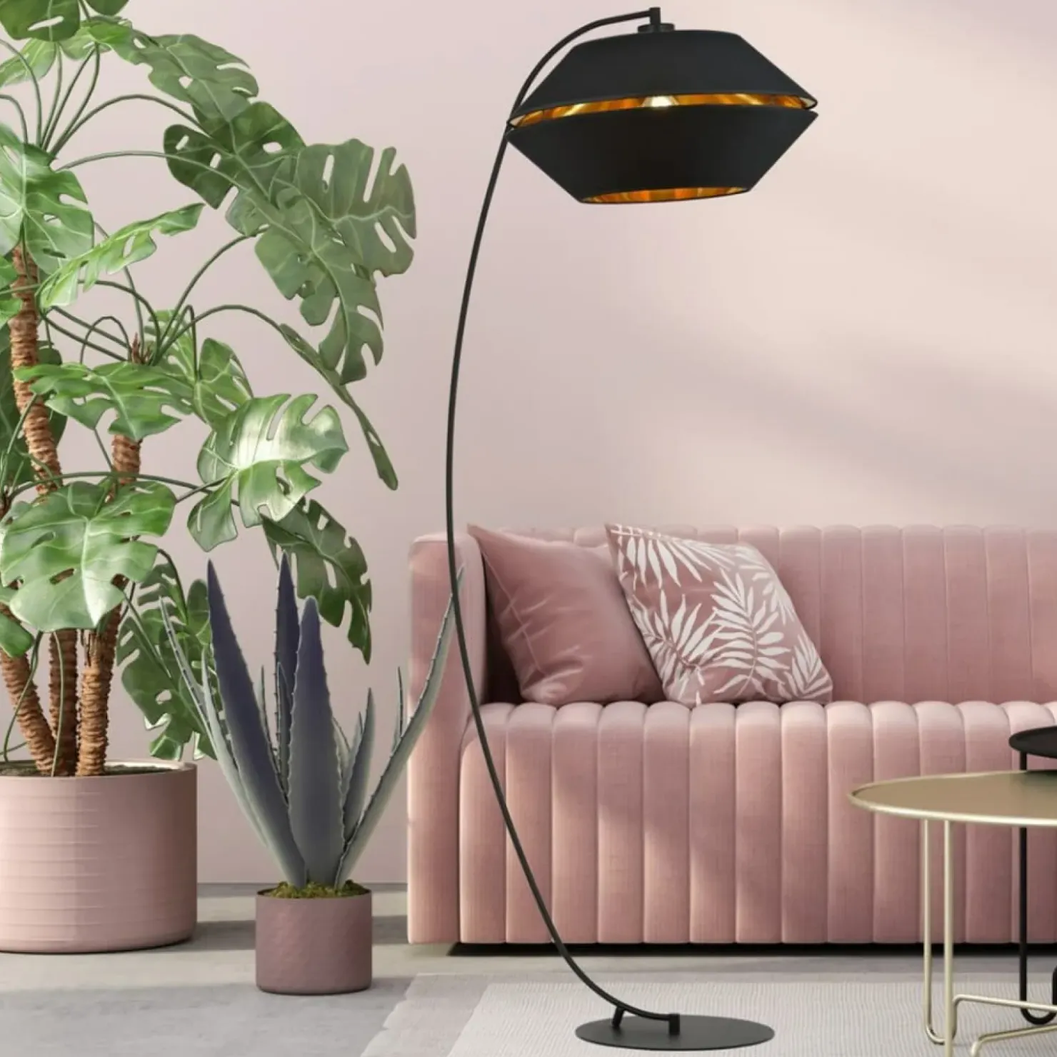 Wygięta lampa z abażurem ze złotym wnętrzem 1183/LP z serii PIANO*Sklep Kaja Cheap