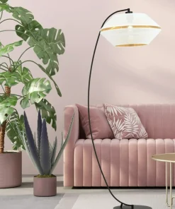 Wygięta, ozdobna lampa stojąca z białym abażurem 1184/LP z serii MALIA*Sklep Kaja Flash Sale