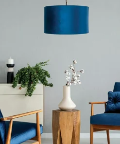 Discount Sklep Kaja Żyrandol z welurowym, granatowym abażurem P06-GD-BL z serii INGA niebieski